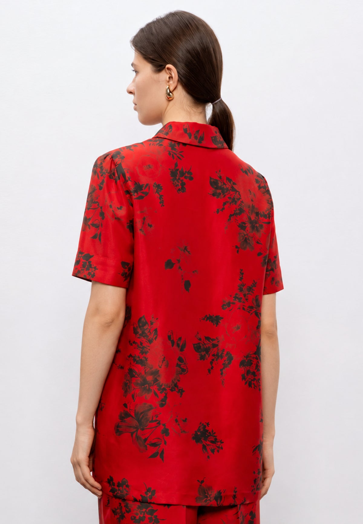 Max Mara Studio - Blusa in Pura Seta con Stampa Floreale Rossa