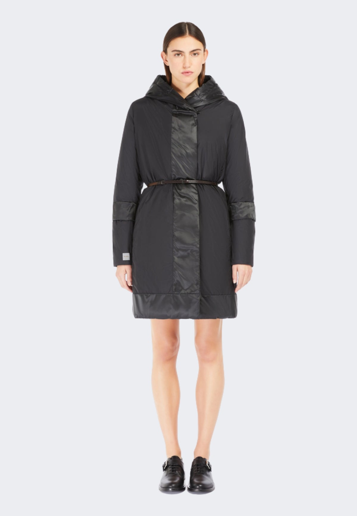 Max Mara The Cube Piumino Midi Reversibile in Raso Antigoccia Nero