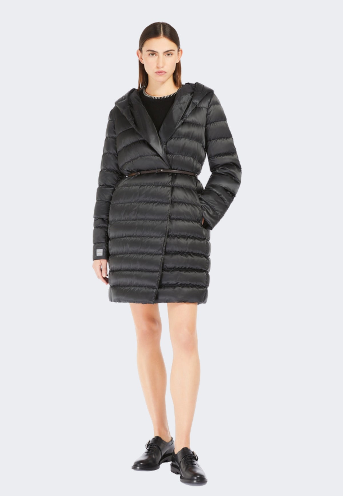 Max Mara The Cube Piumino Midi Reversibile in Raso Antigoccia Nero