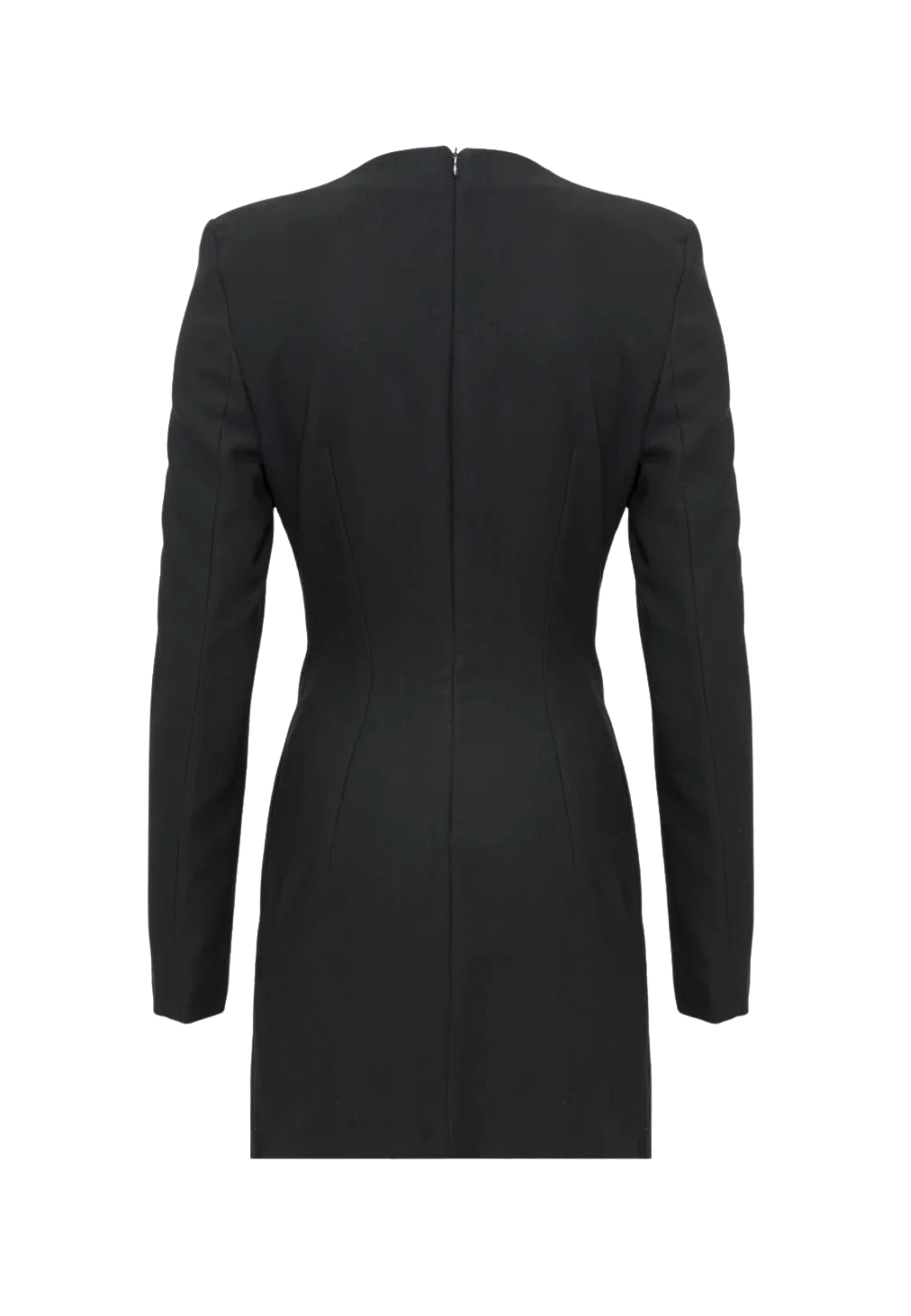 Monique Garçonne Abito Mini Aderente in Twill Tecnico con Bottoni Oro Nero