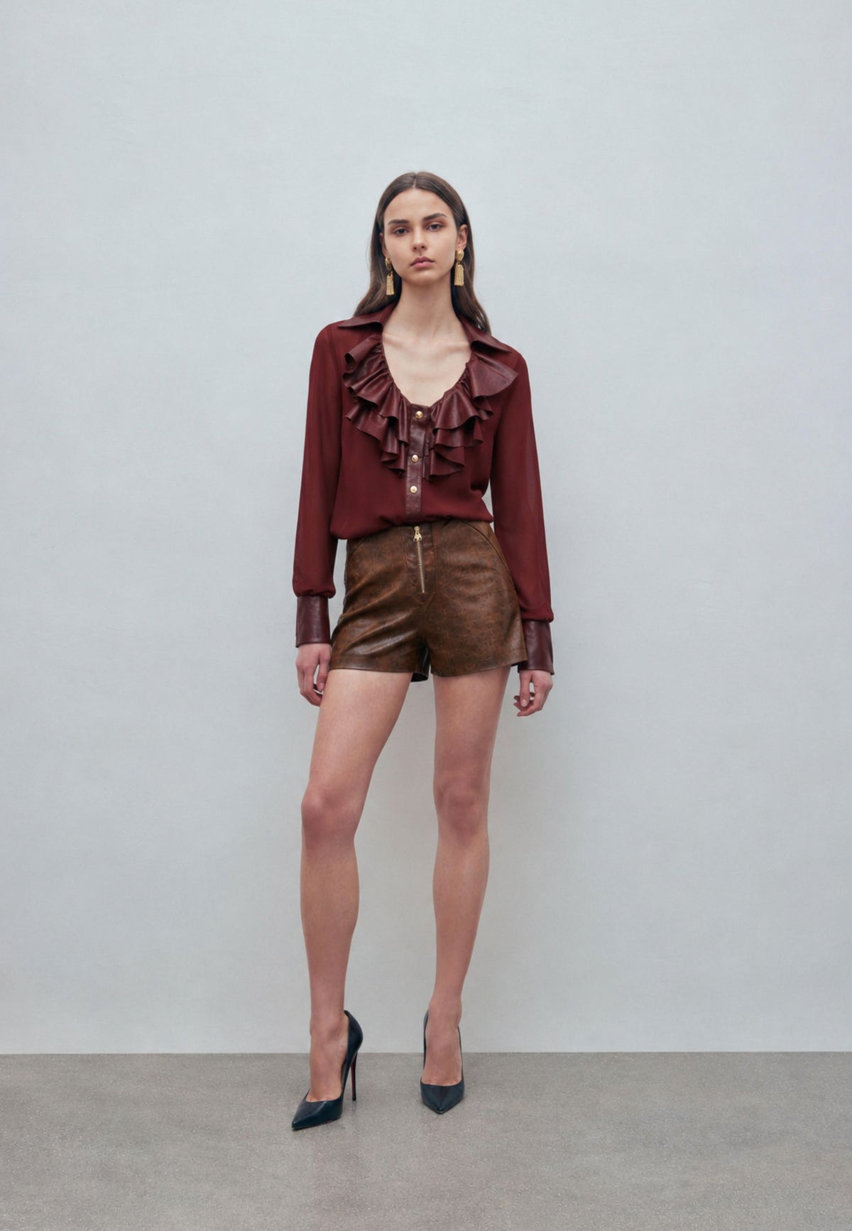 Monique Garçonne - Camicia in georgette con rouches effetto pelle