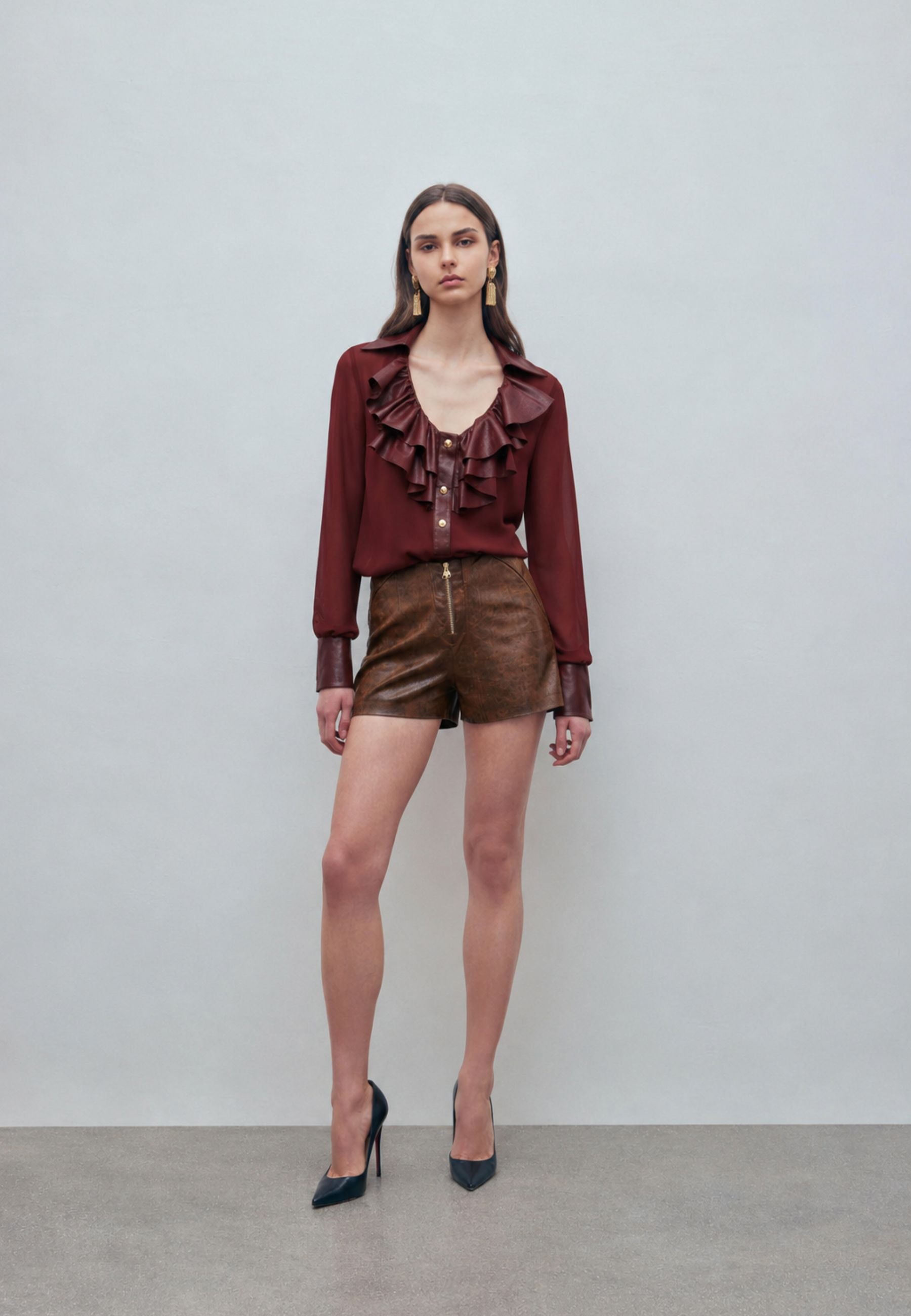 Monique Garçonne - Camicia in georgette con rouches effetto pelle