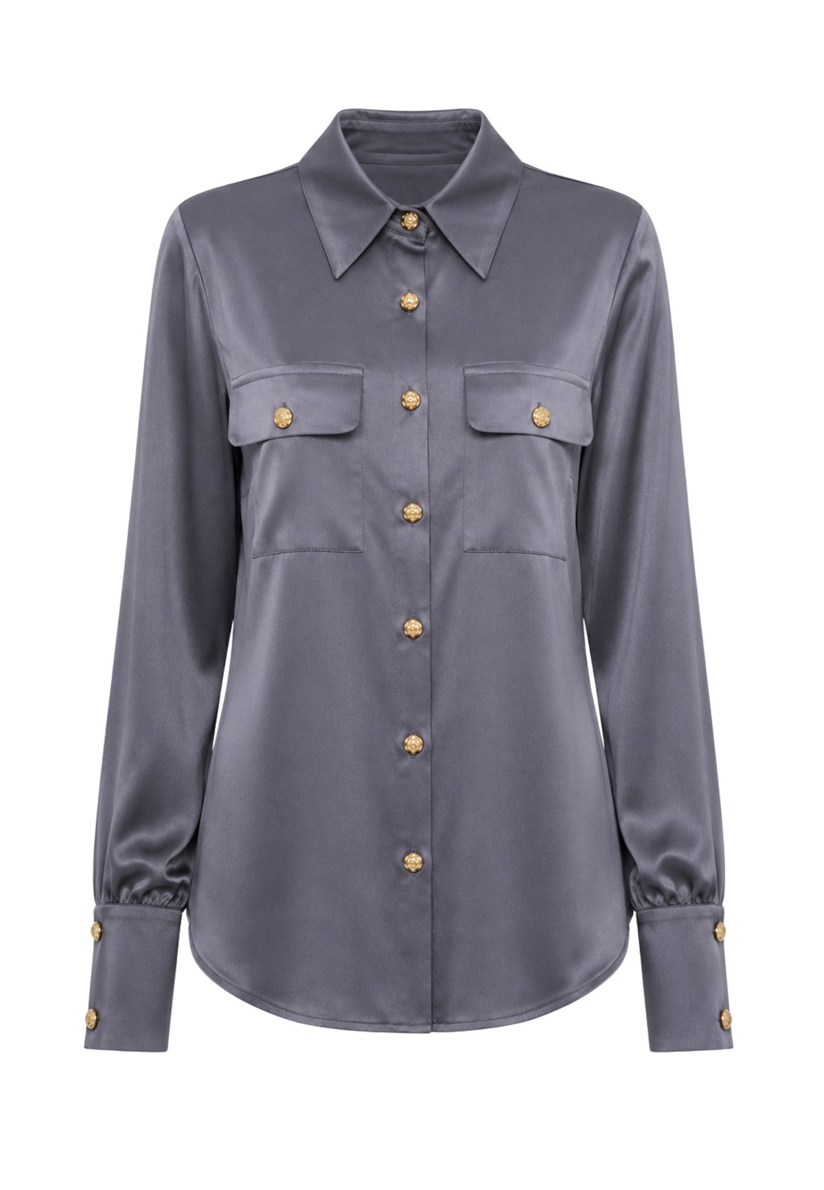 Monique Garçonne - Camicia in raso con pattine e bottoni gioiello