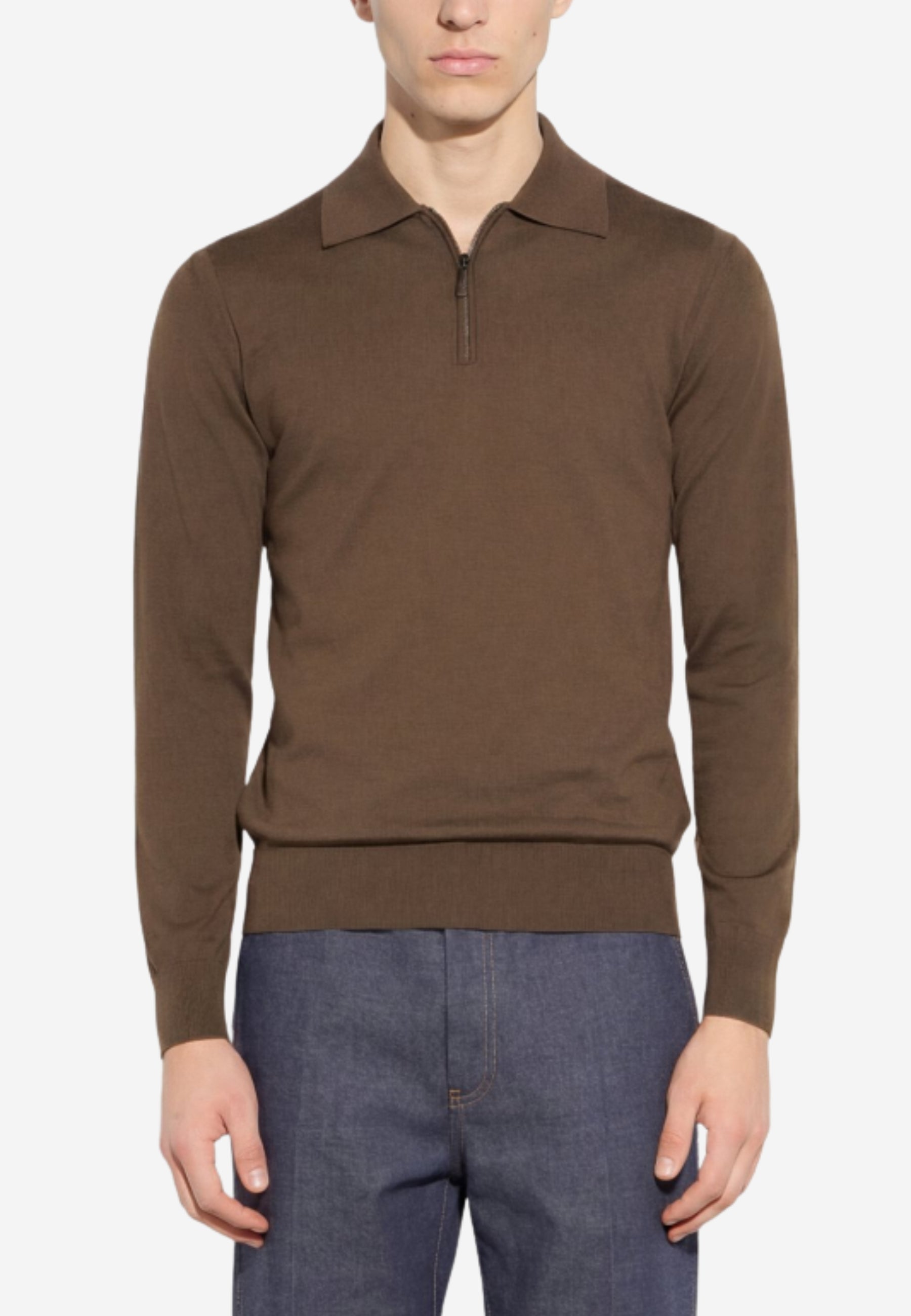 Paolo Pecora - Maglia Polo Uomo in Lana Merinos Extrafine con Zip