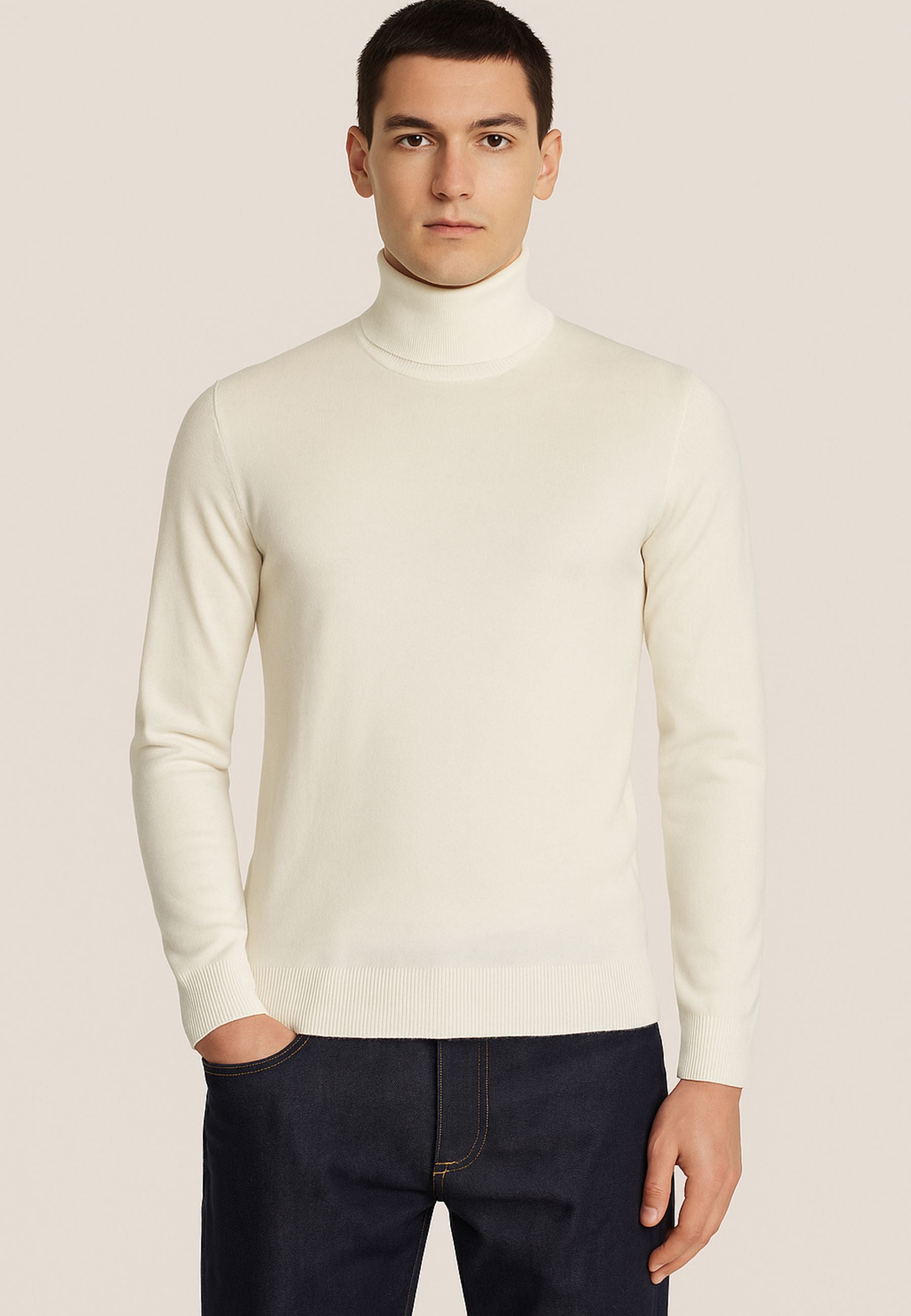 Paolo Pecora - Maglia Dolcevita Uomo in Lana Merinos Extrafine - Panna