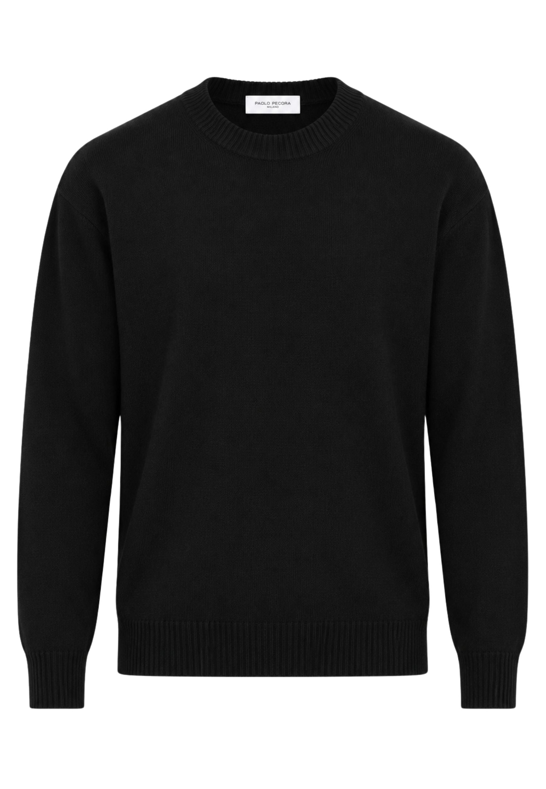 Paolo Pecora - Maglia Uomo Girocollo in 100% Lana Merino - Nero