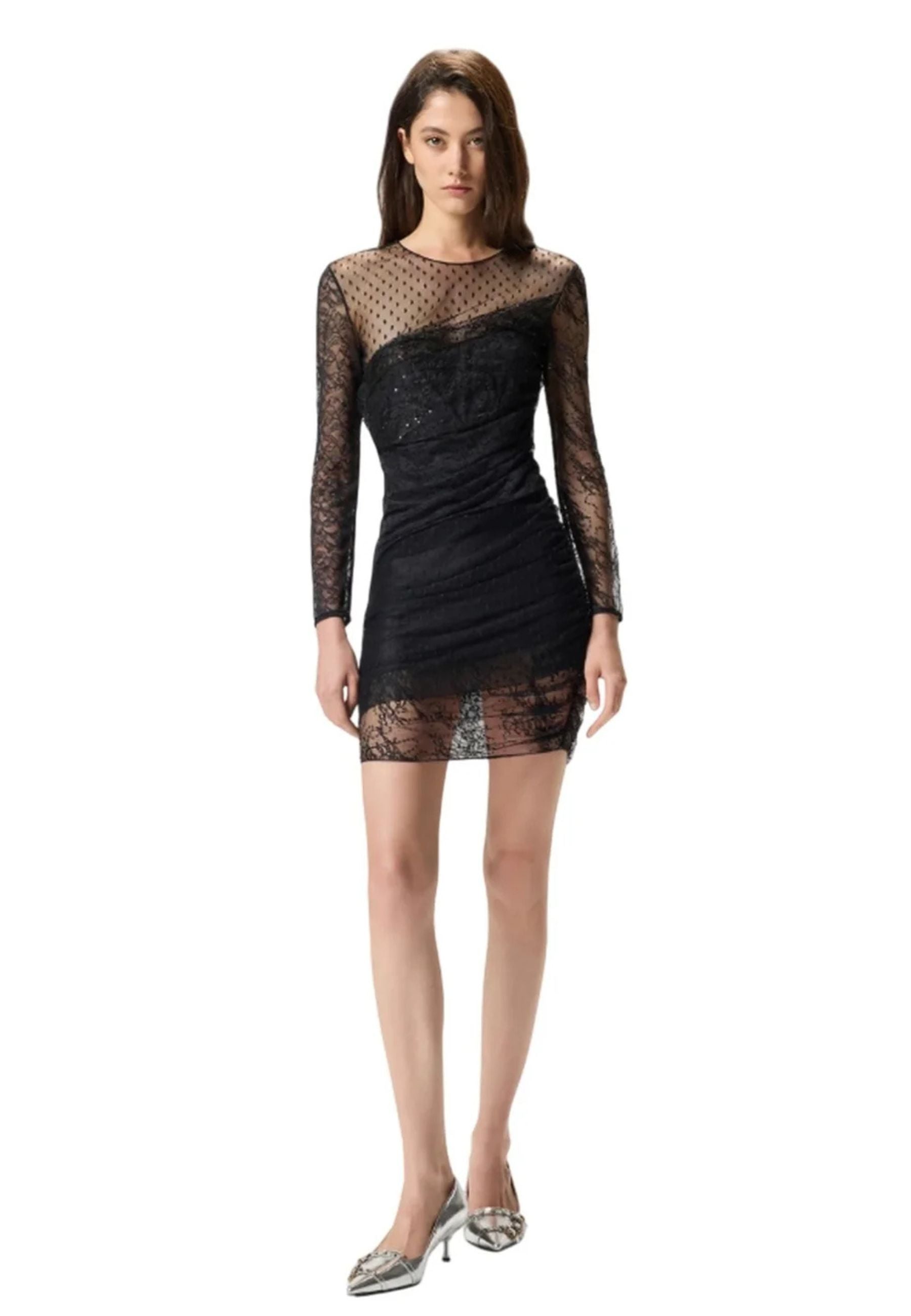 Abito corto Pinko in pizzo e tulle plumetis