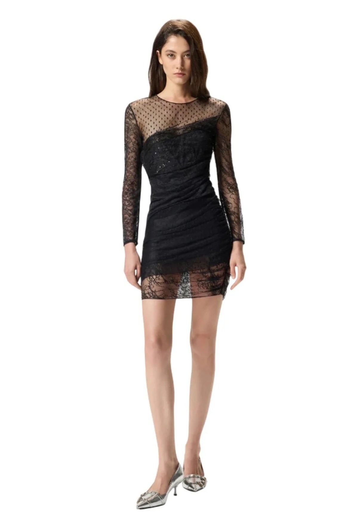 Abito corto Pinko in pizzo e tulle plumetis