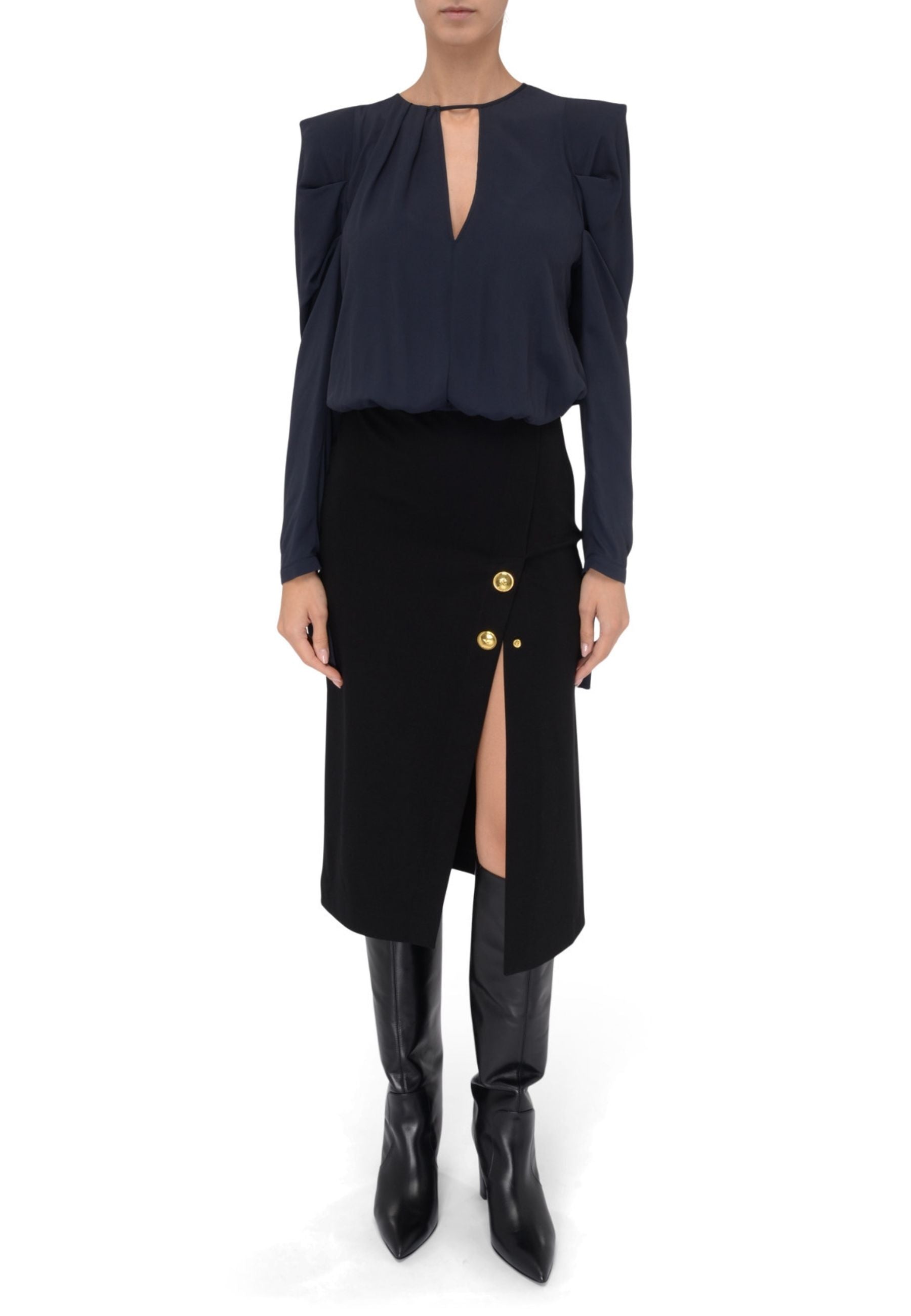 Abito Pinko Omelette bimateriale con gonna a tubino