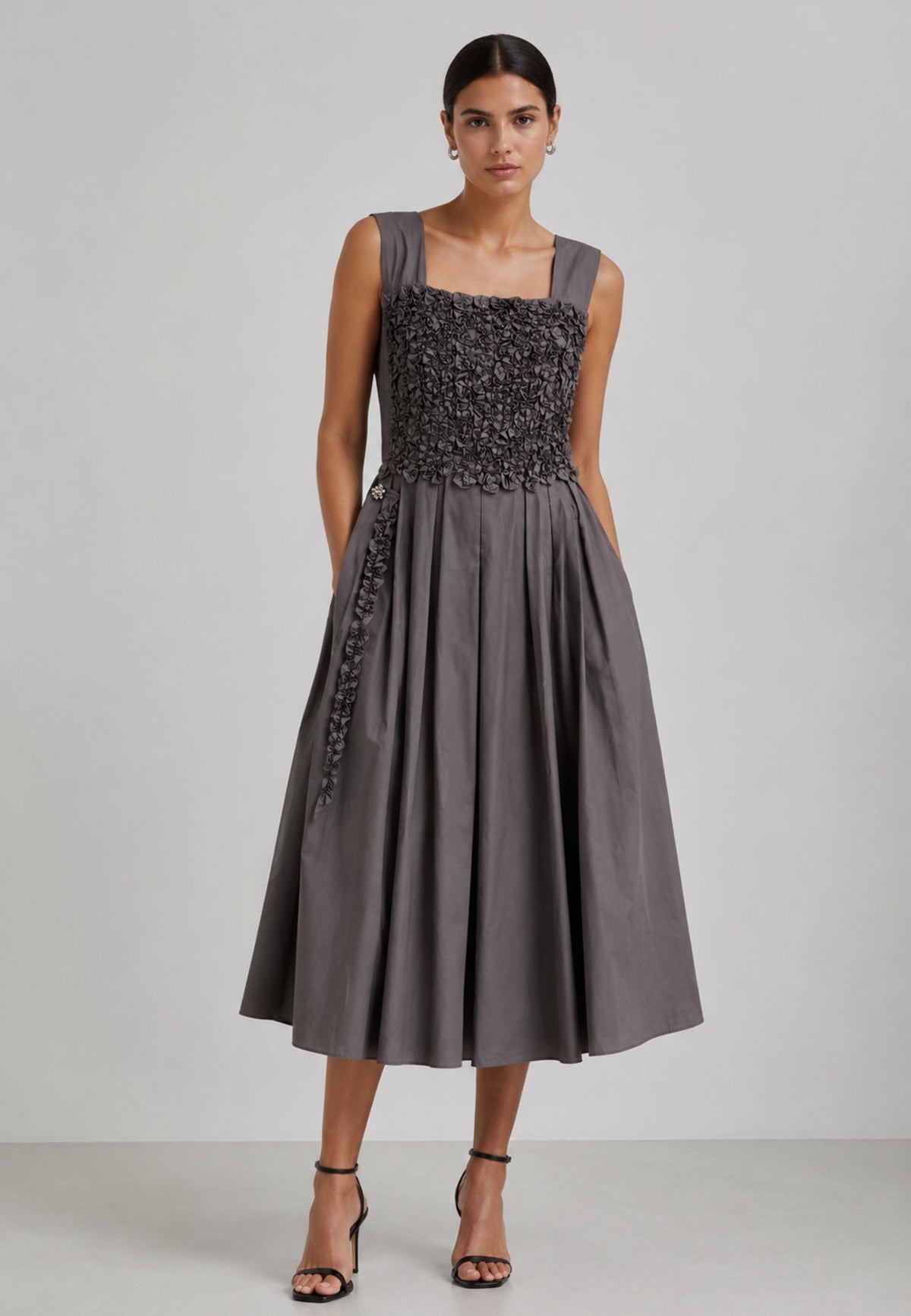 'S Max Mara - Abito midi in popeline di cotone con dettagli tridimensionali