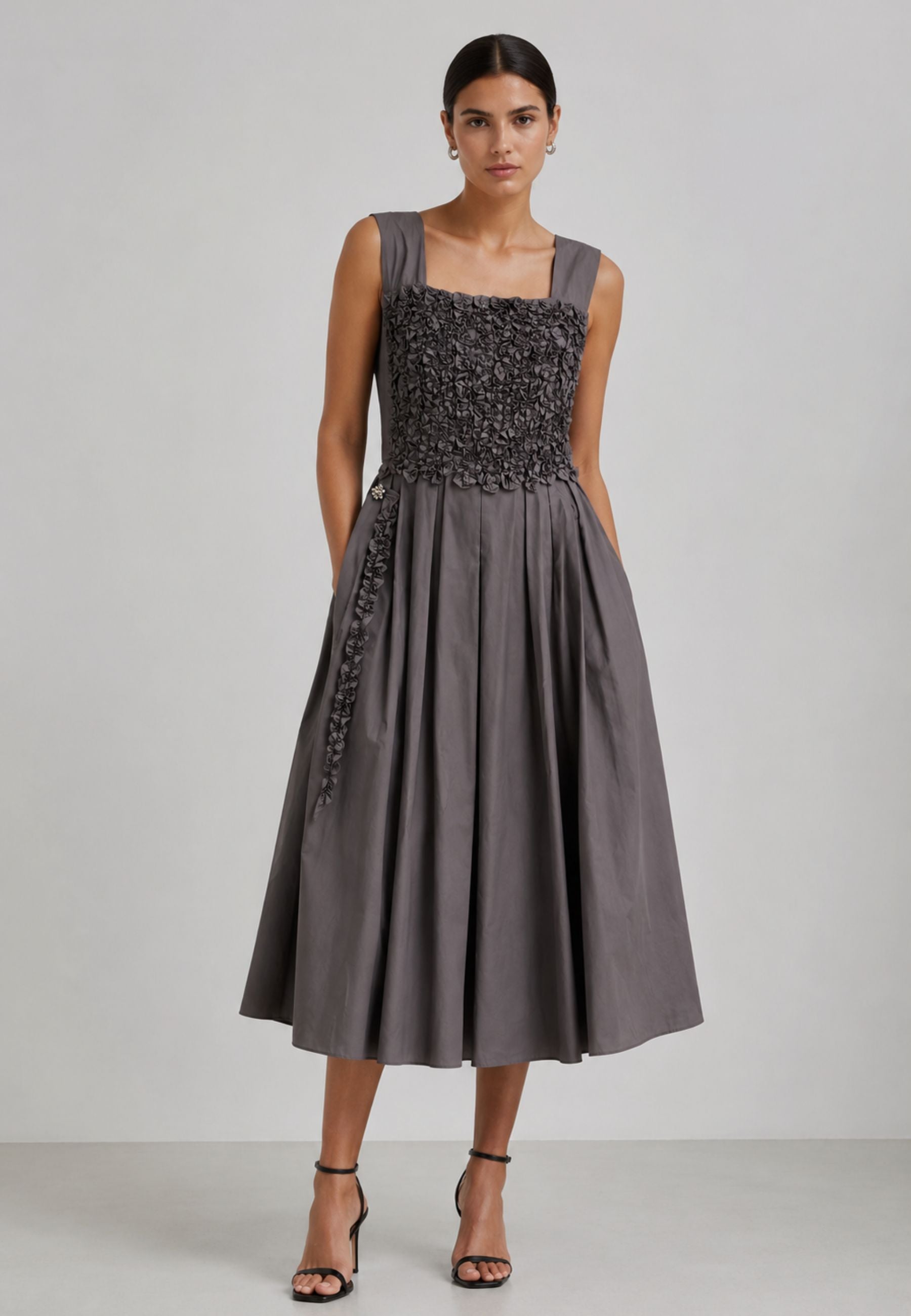 'S Max Mara - Abito midi in popeline di cotone con dettagli tridimensionali