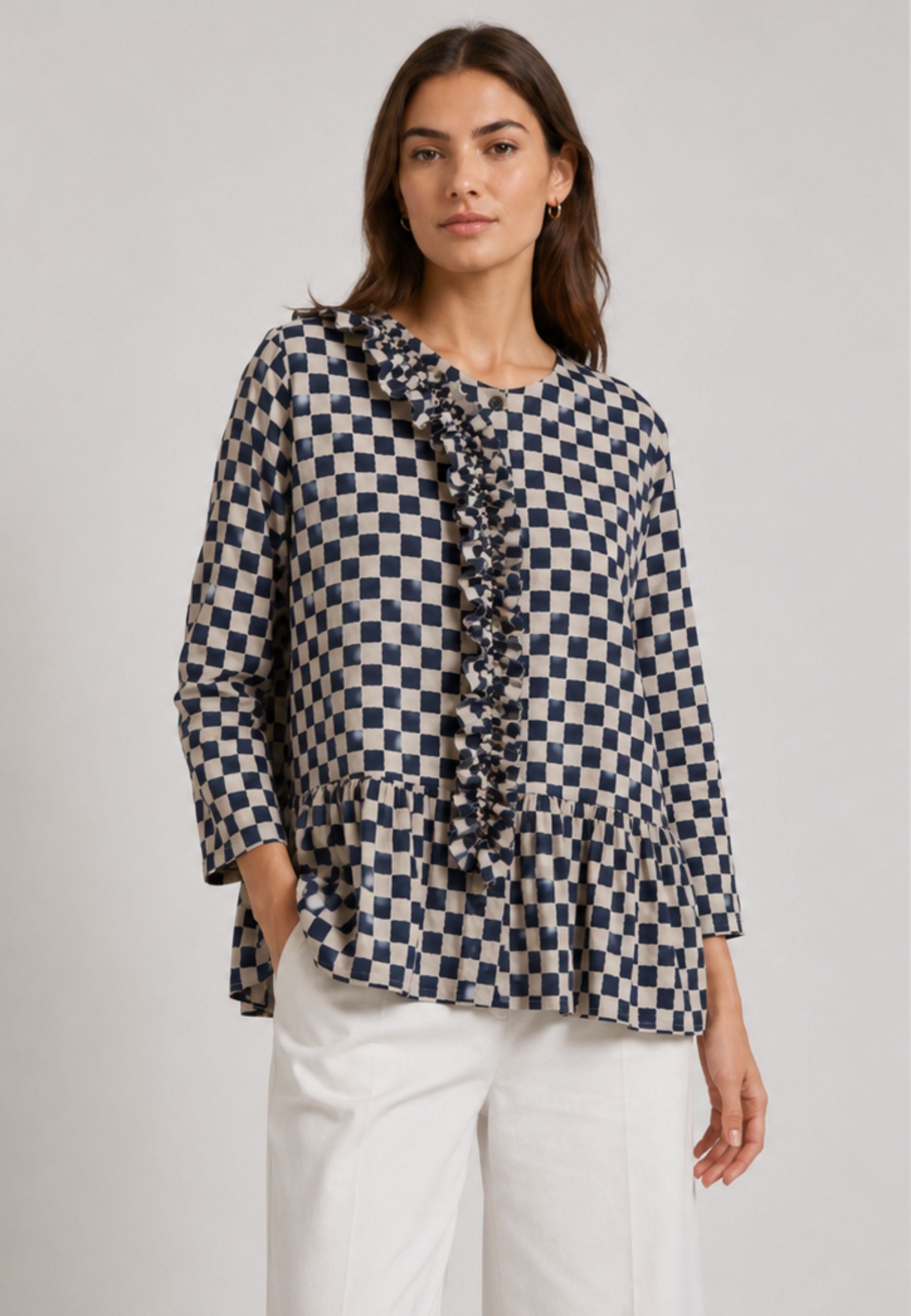 'S Max Mara - Blusa in cotone con stampa a quadri