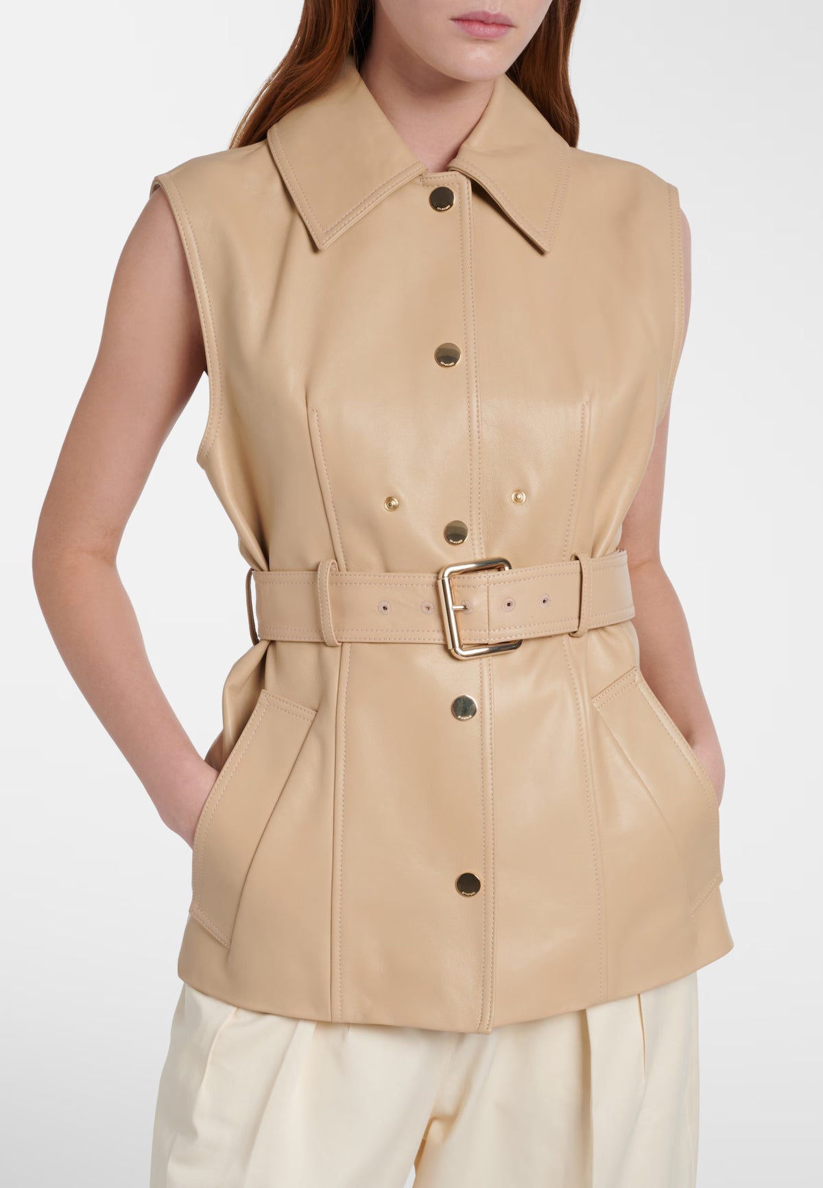 Sportmax - Giacca convertibile Stenzone in pelle beige