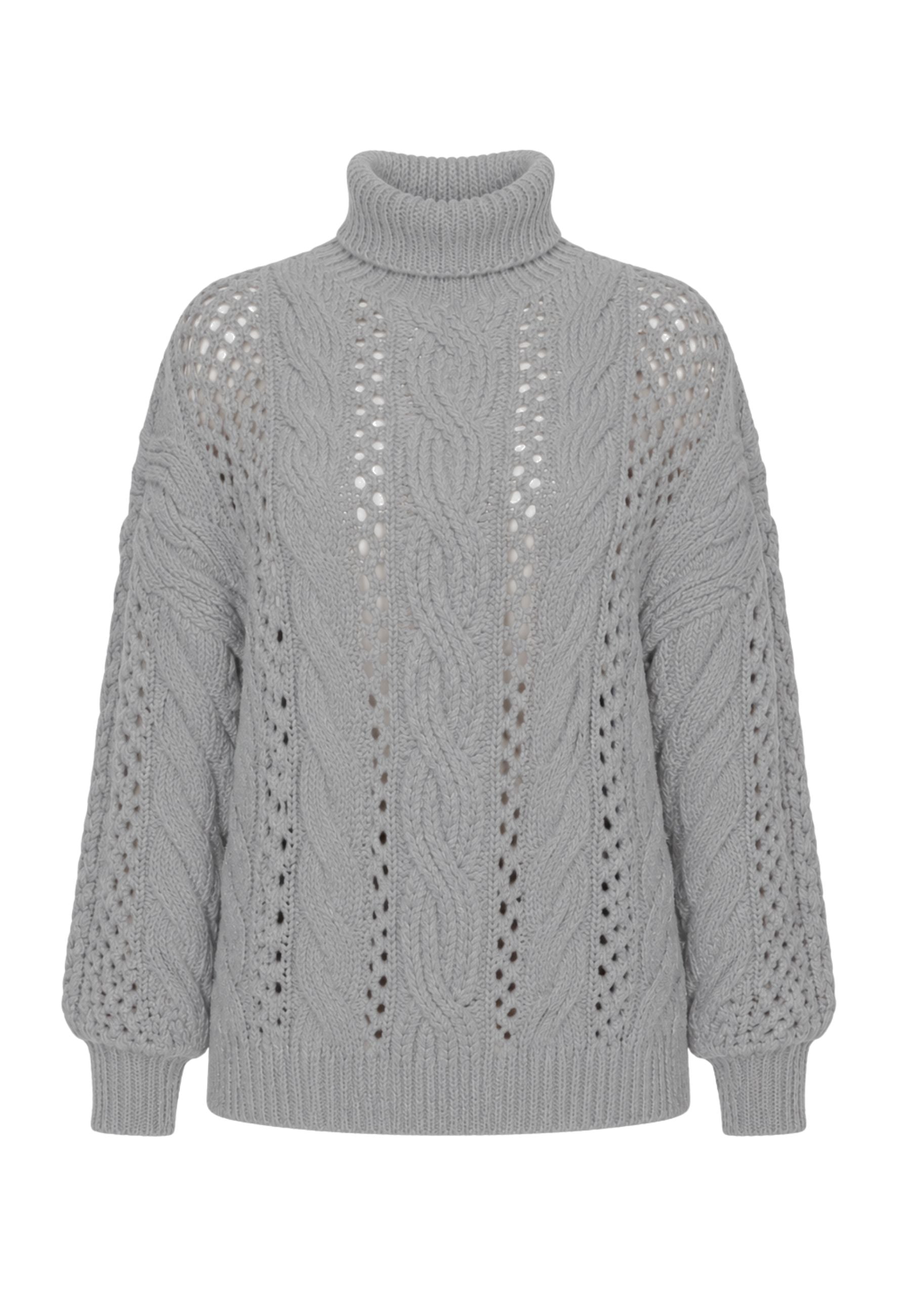 Sportmax Maglione Dolcevita Traforato in Maglia Grigio Medio