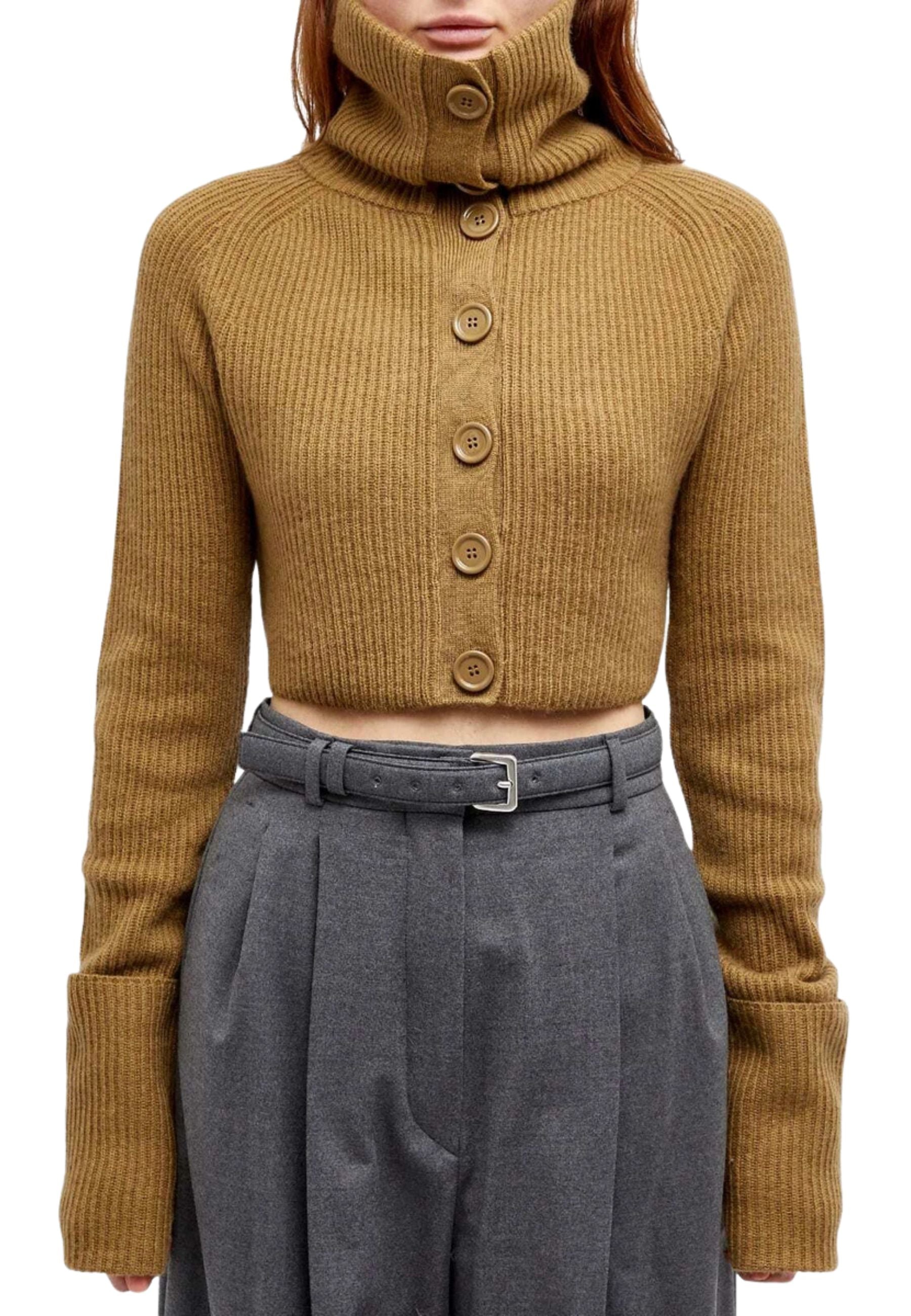 Sportmax Efebo Cardigan Crop in Lana e Cashmere Khaki