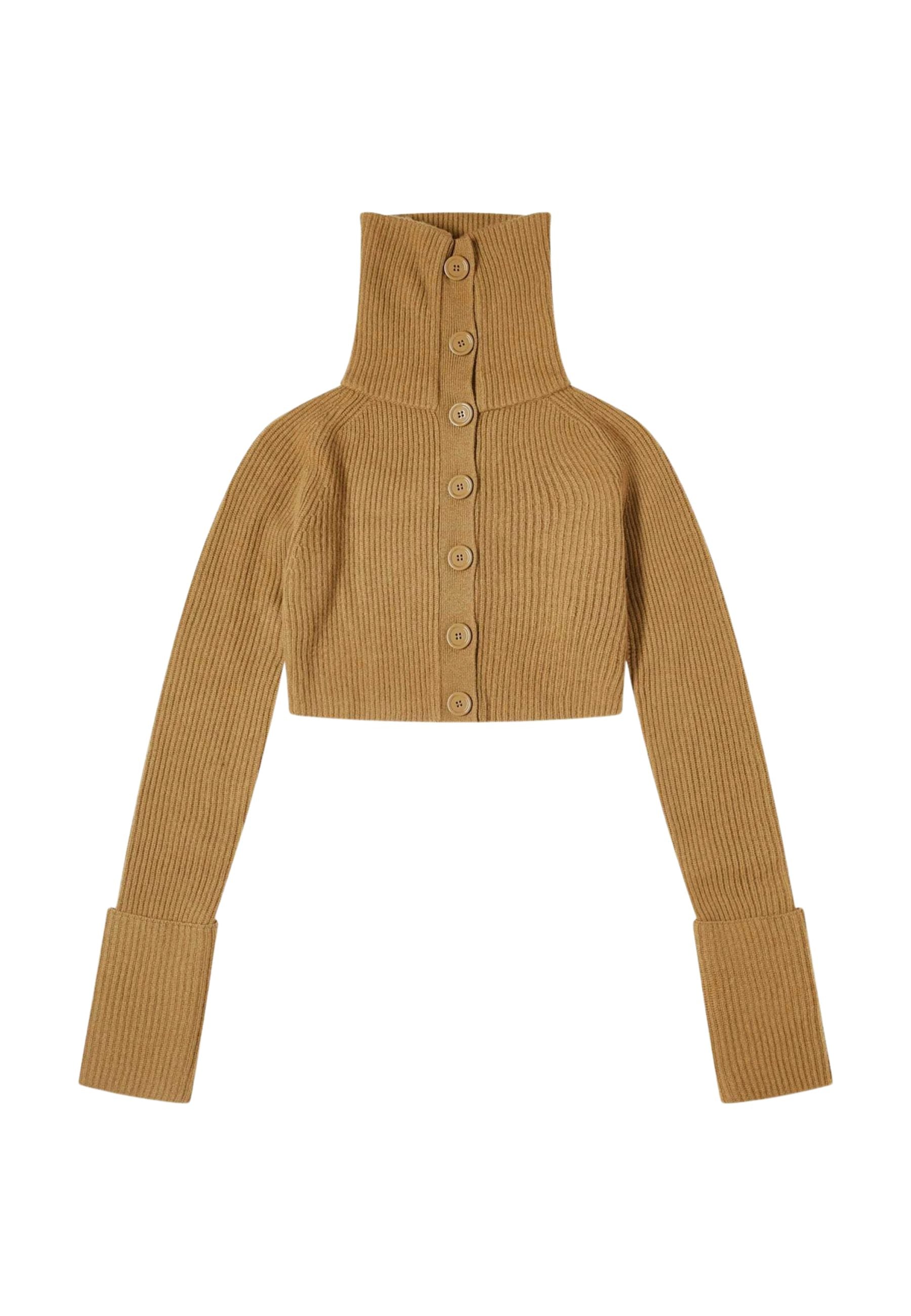 Sportmax Efebo Cardigan Crop in Lana e Cashmere Khaki