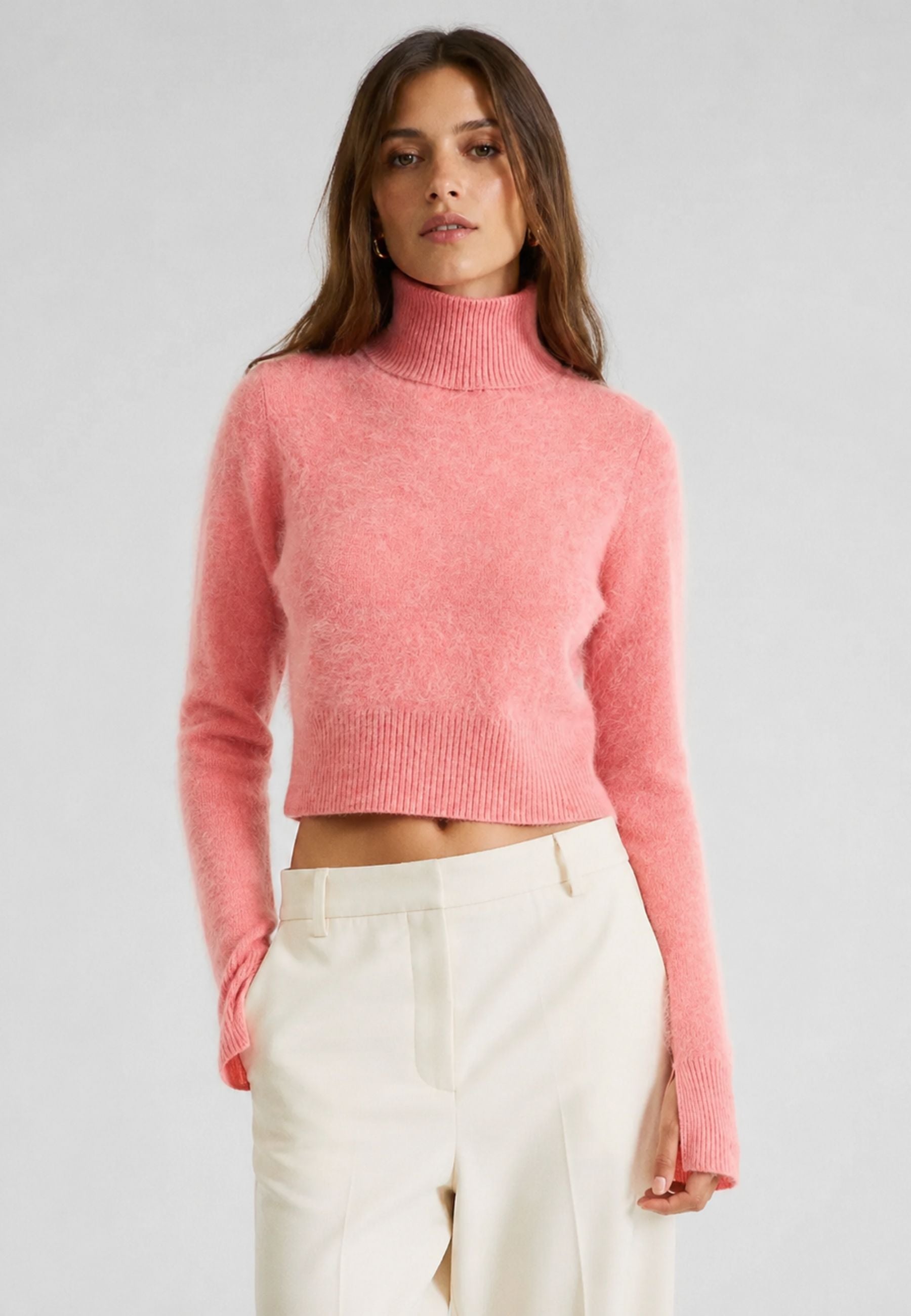Sportmax Gubbio Maglione Crop in Puro Cashmere Rosa