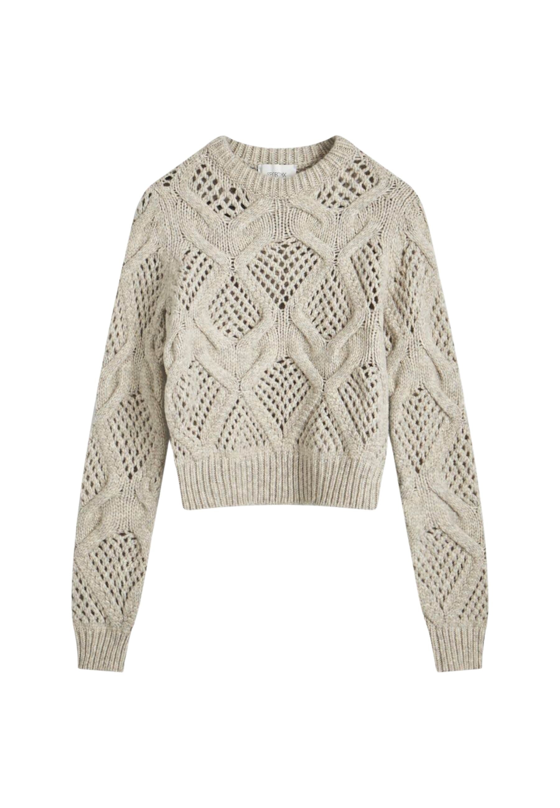Sportmax Narvel Maglione Crop Traforato in Lana Pearl Grey
