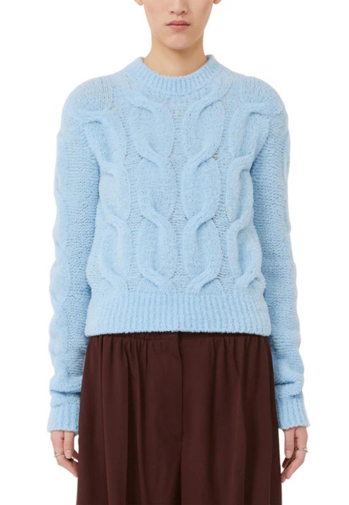 Sportmax Maglione Crop a Trecce Azzurro in Misto Lana
