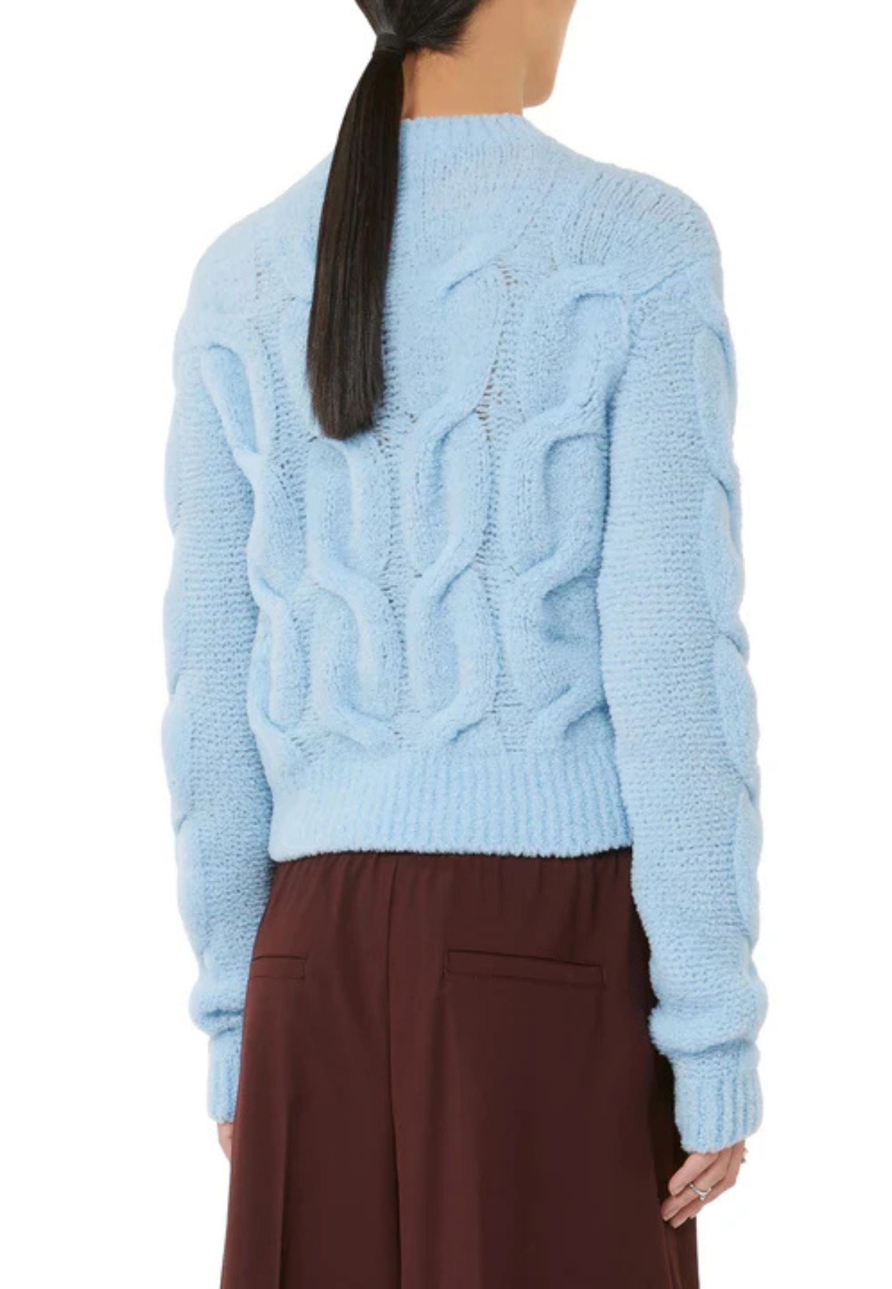 Sportmax Maglione Crop a Trecce Azzurro in Misto Lana