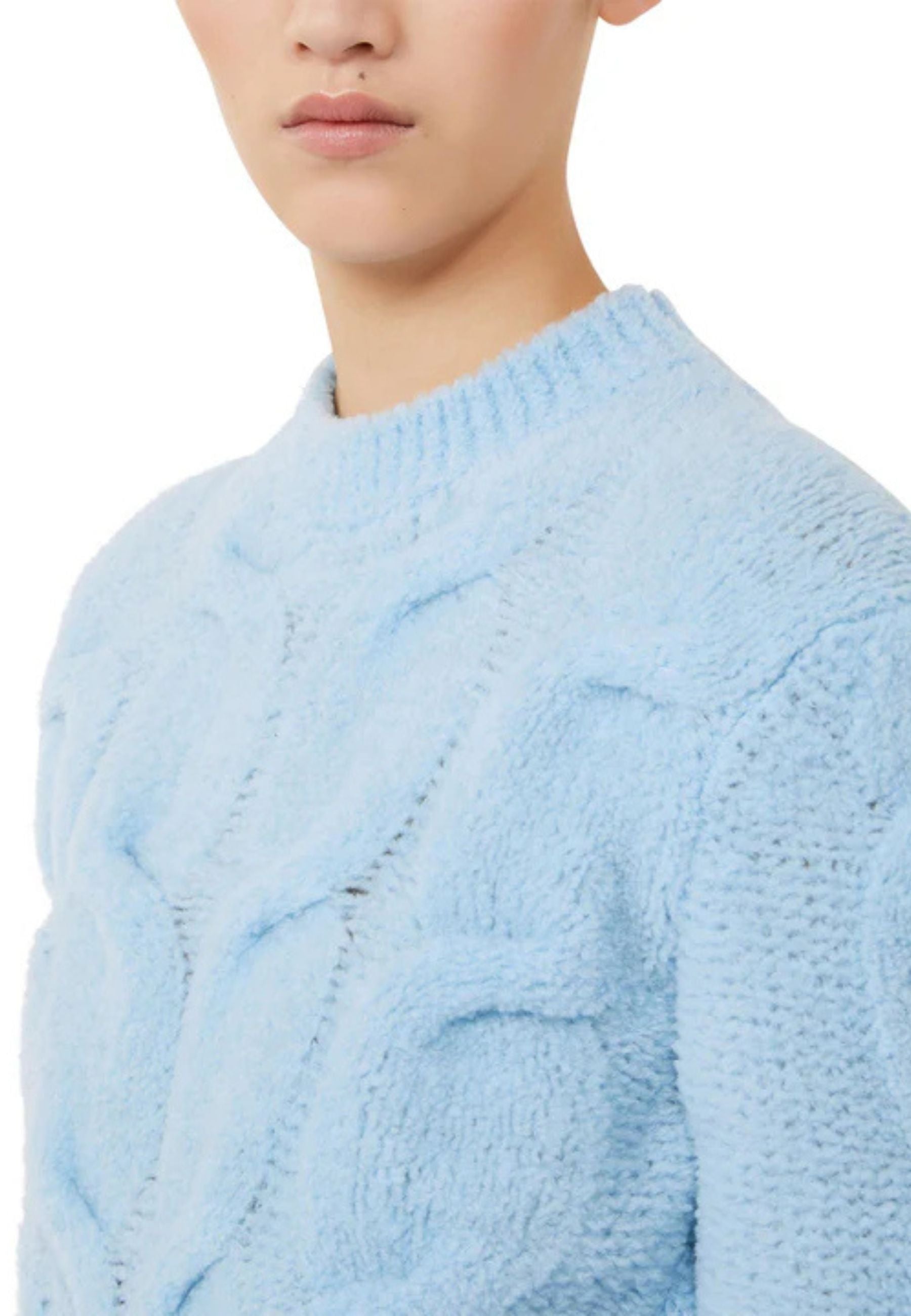 Sportmax Maglione Crop a Trecce Azzurro in Misto Lana