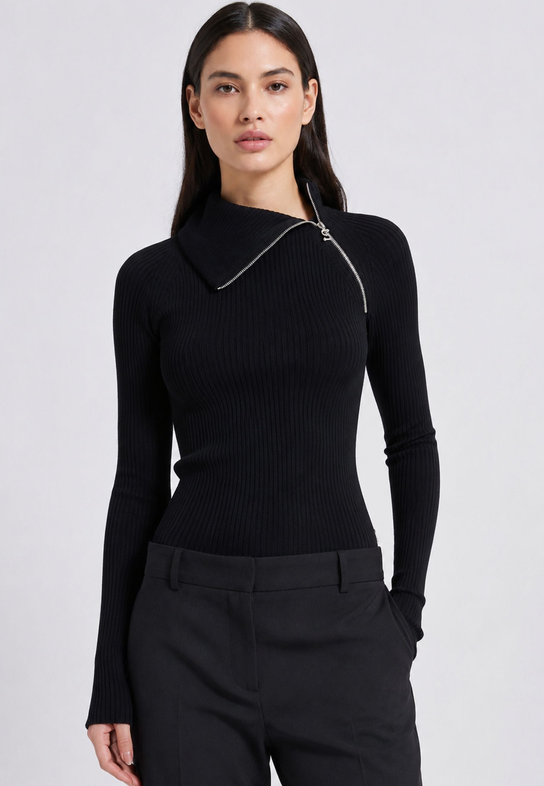 Sportmax Pinna Maglia a Coste in Lana Vergine Nera