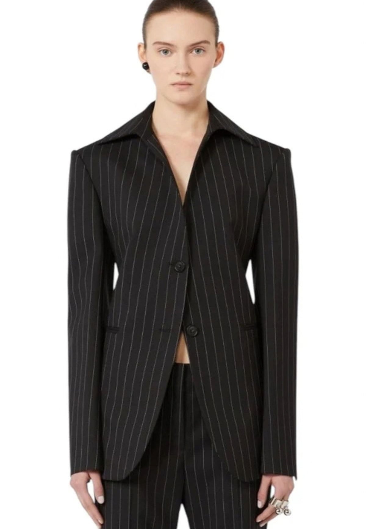SPORTMAX - Blazer Gessato in Lana Vergine Stretch