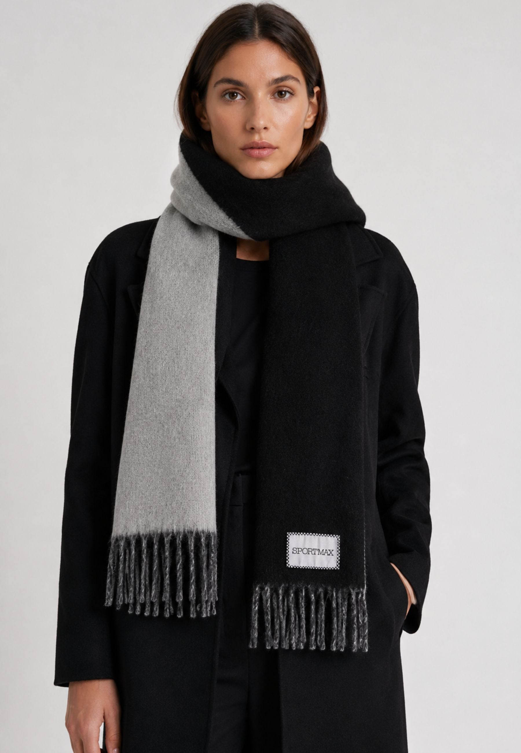 Sportmax Tenue Sciarpa in Misto Alpaca e Lana Nero/Grigio