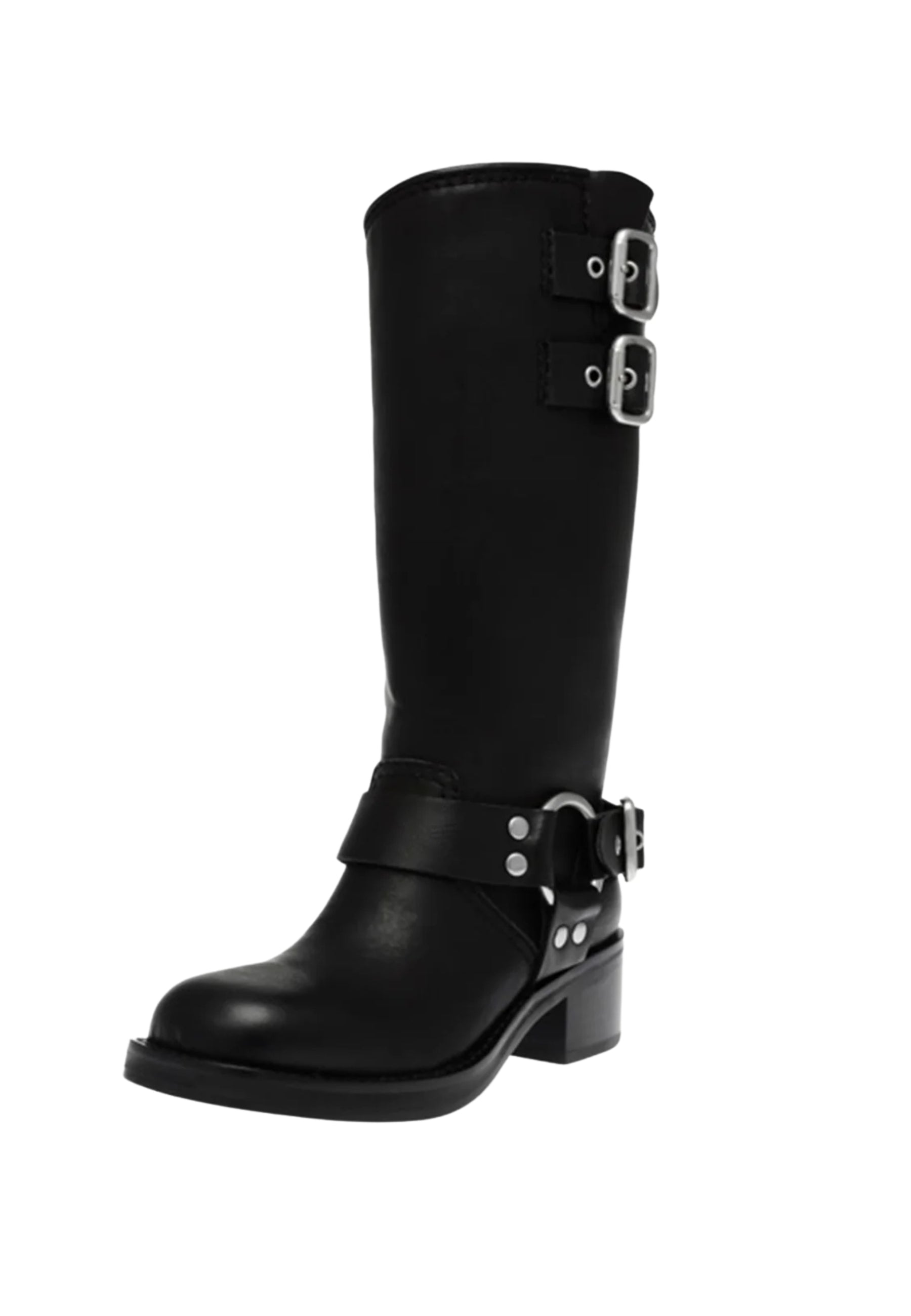 Steve Madden Eastern - Stivale Biker al Ginocchio con Fibbie Nero