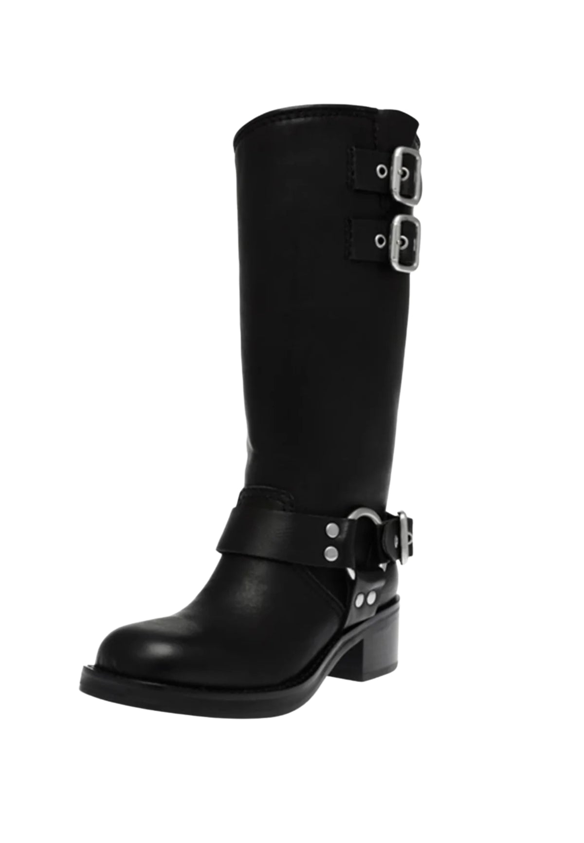 Steve Madden Eastern - Stivale Biker al Ginocchio con Fibbie Nero