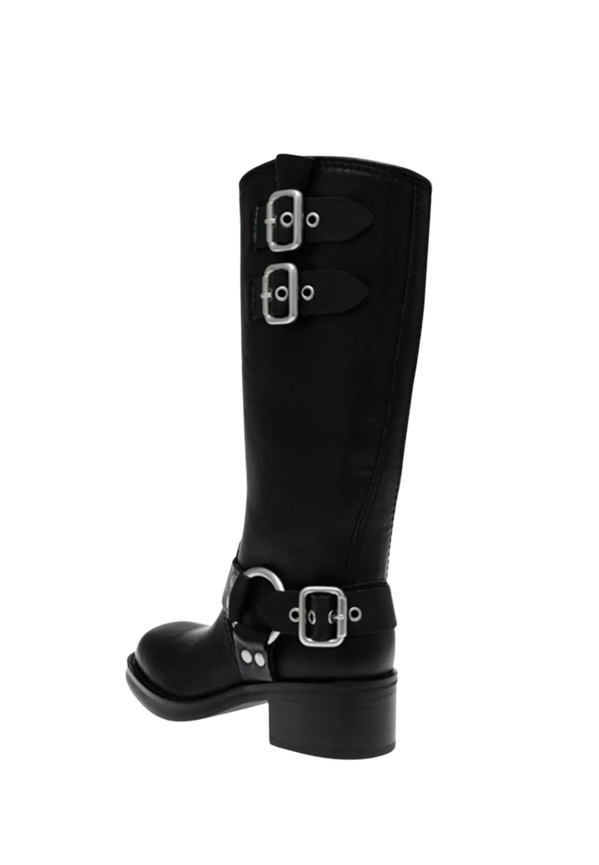 Steve Madden Eastern - Stivale Biker al Ginocchio con Fibbie Nero
