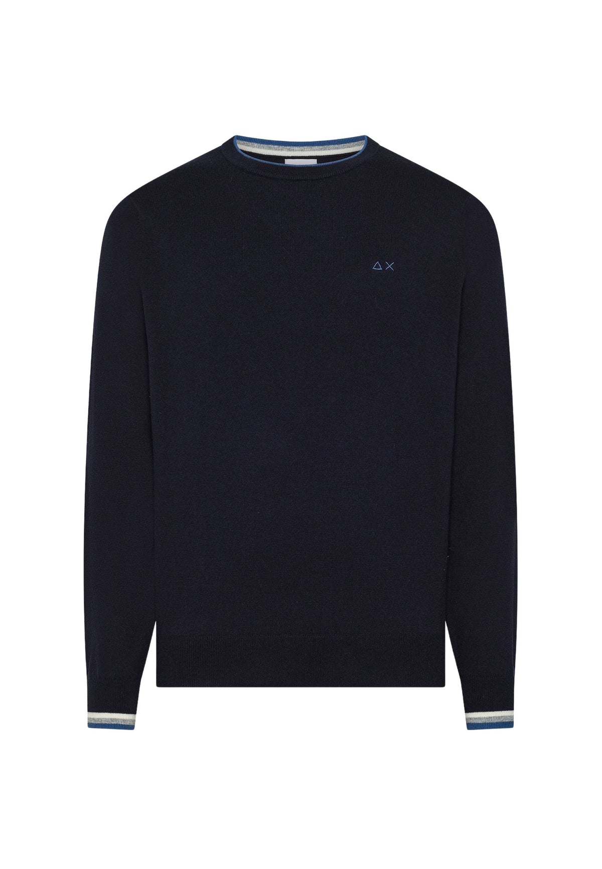 SUN68 Maglia girocollo in lana e cotone navy blue