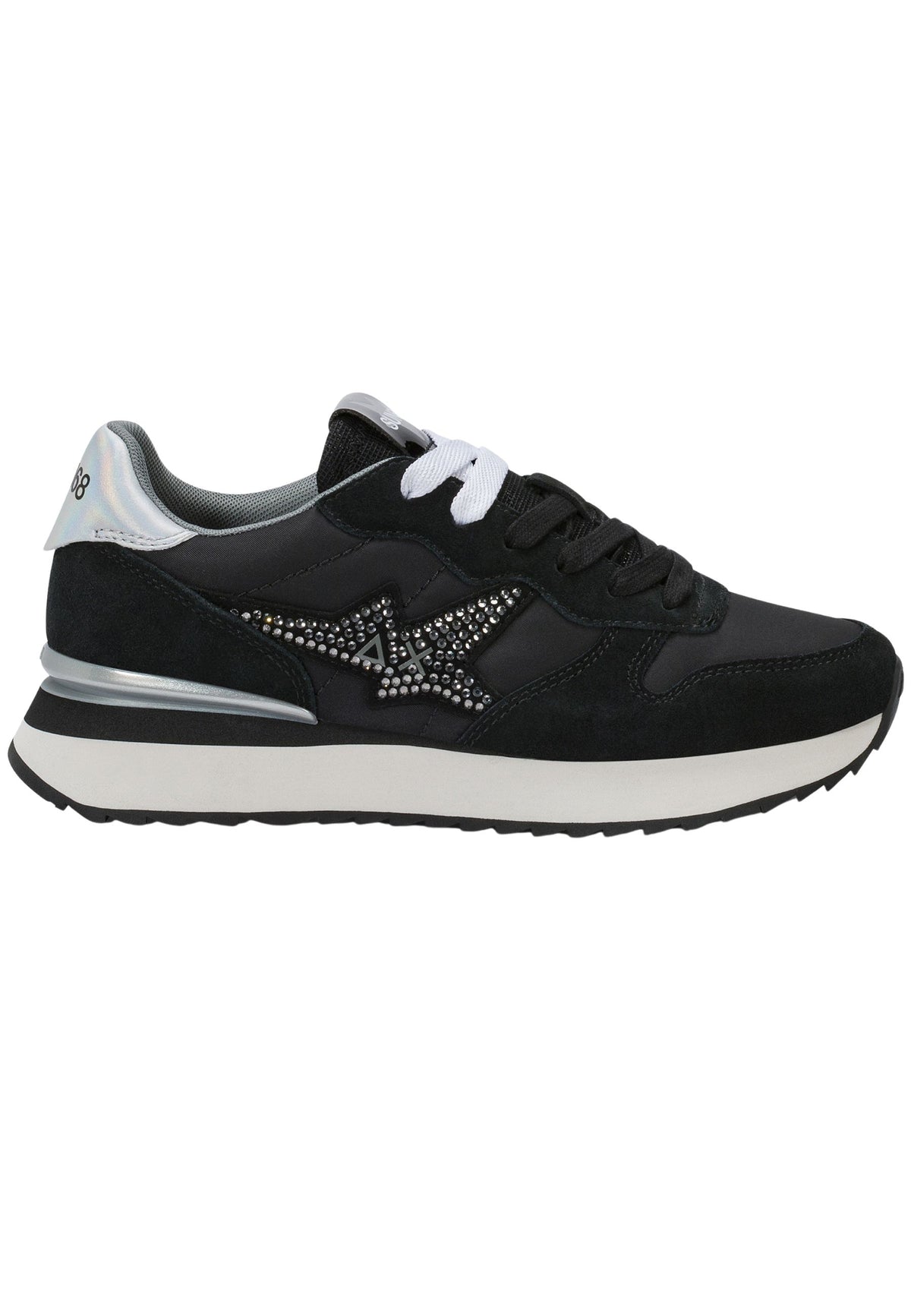 SUN68 Stargirl - Sneakers Donna in Suede e Nylon con Strass Nero