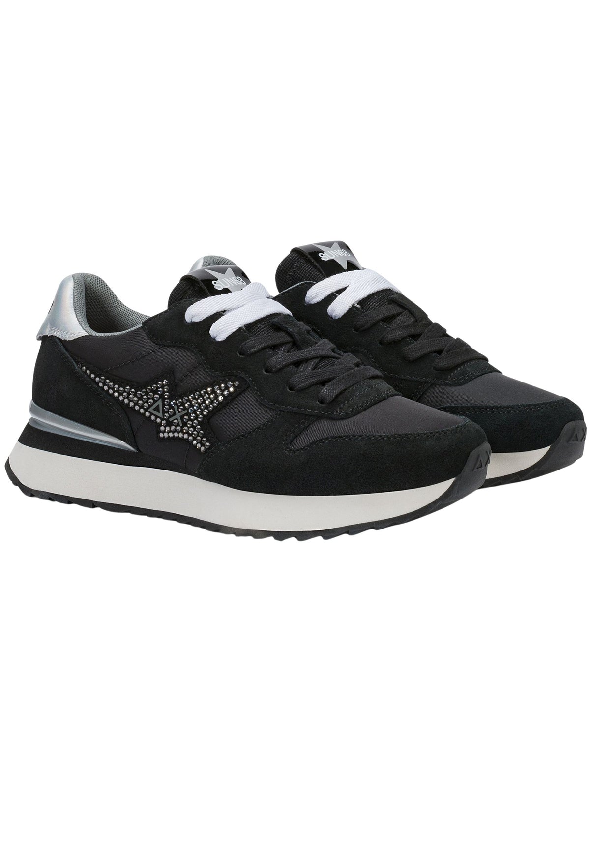 SUN68 Stargirl - Sneakers Donna in Suede e Nylon con Strass Nero
