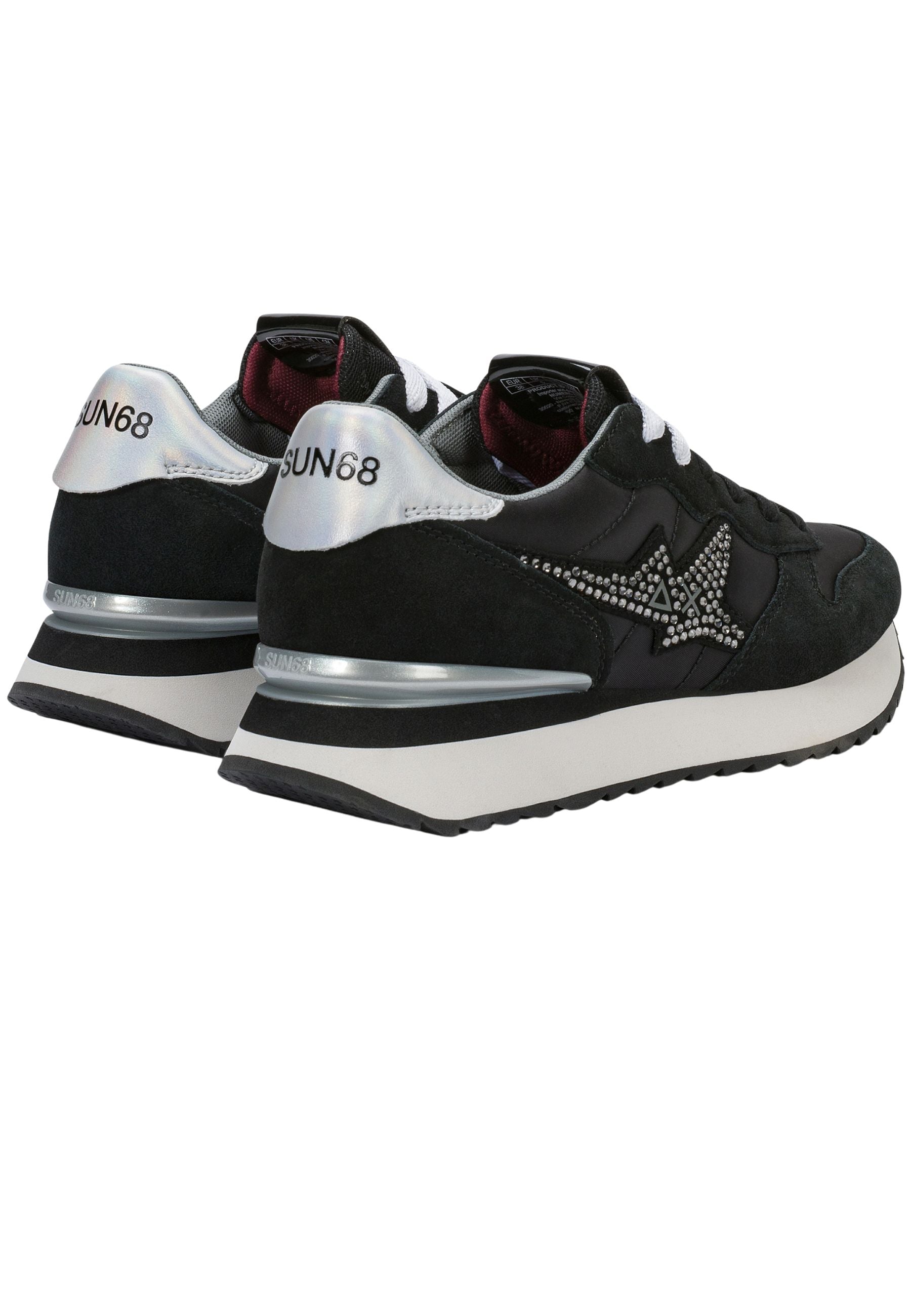 SUN68 Stargirl - Sneakers Donna in Suede e Nylon con Strass Nero