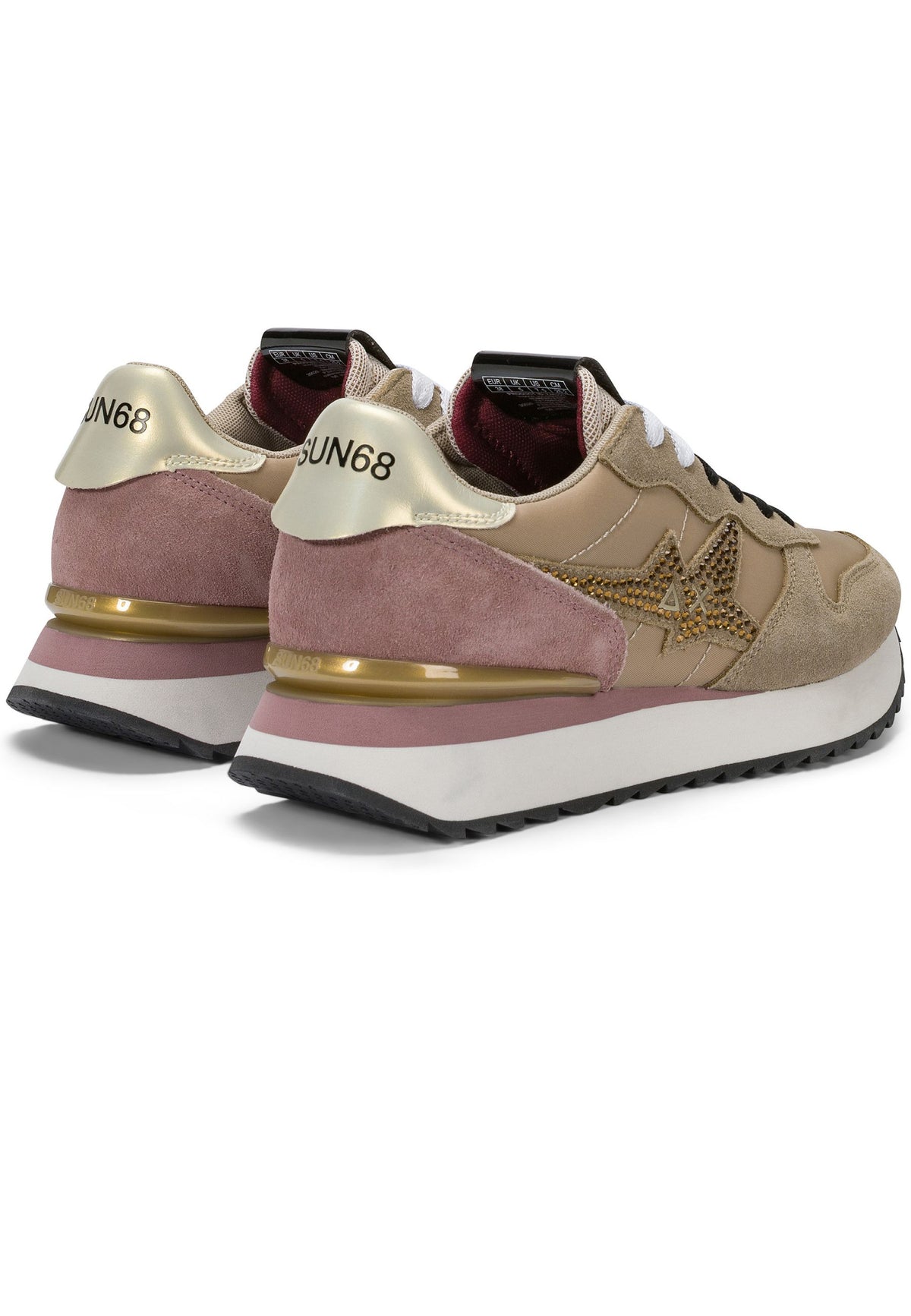SUN68 Stargirl - Sneakers Donna in Suede e Nylon con Strass Beige Scuro
