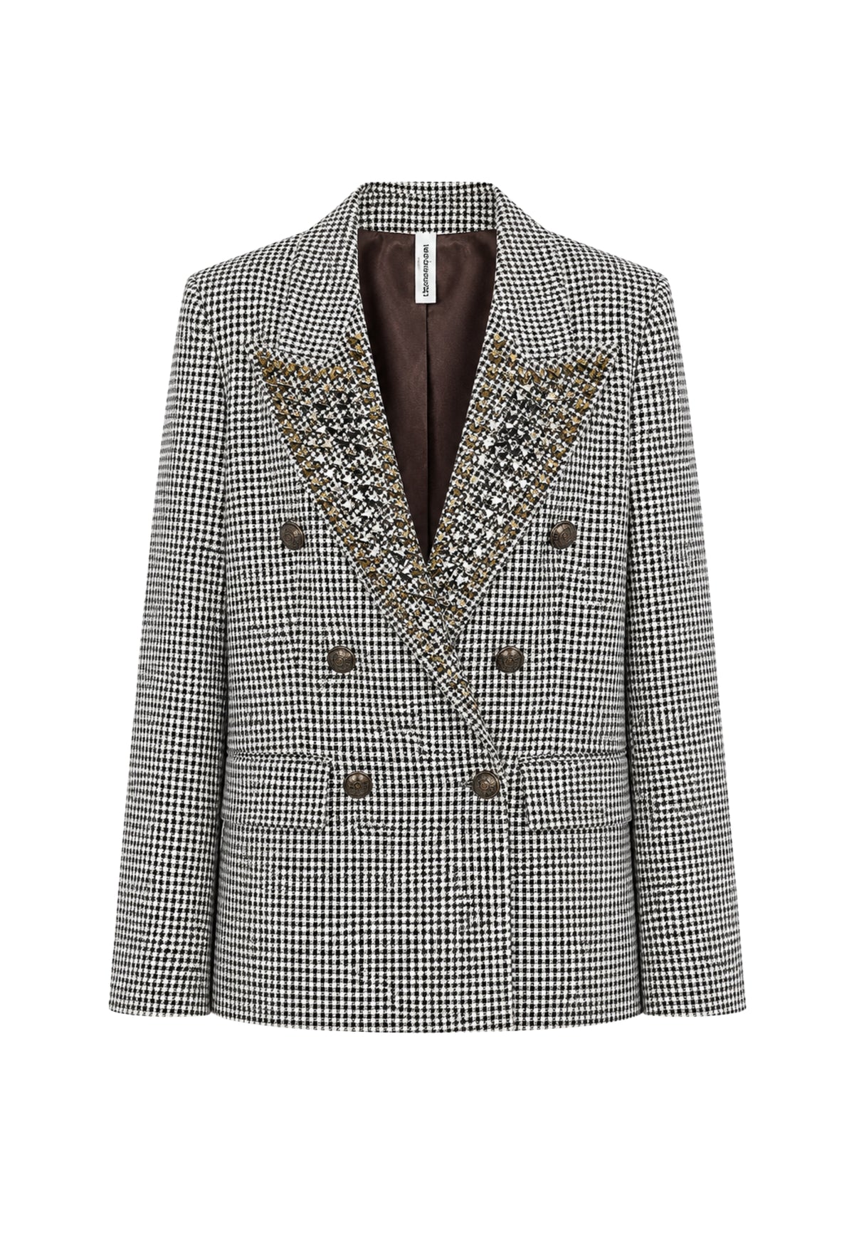 Tensione In - Blazer Doppiopetto Pied-de-Poule con Rever Gioiello