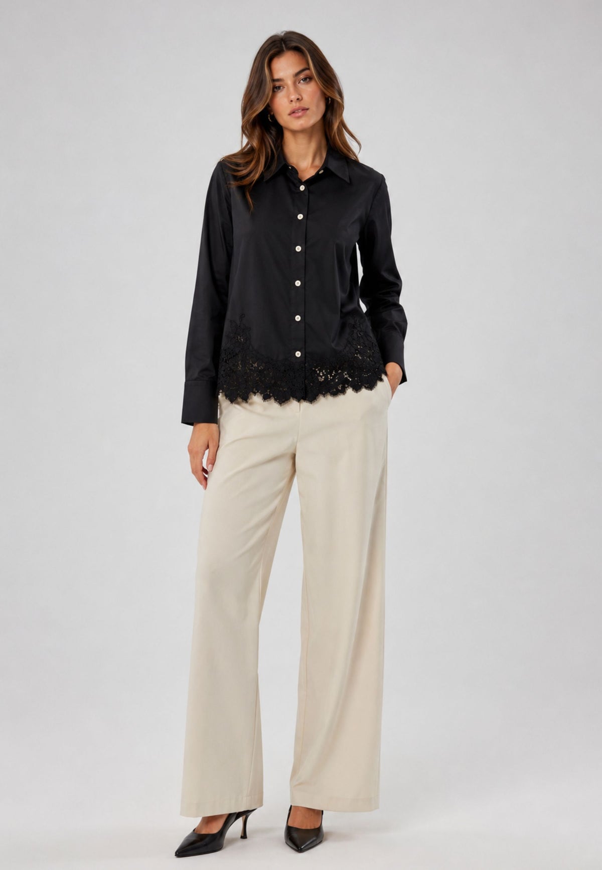 Tensione In Camicia in Cotone con Pizzo