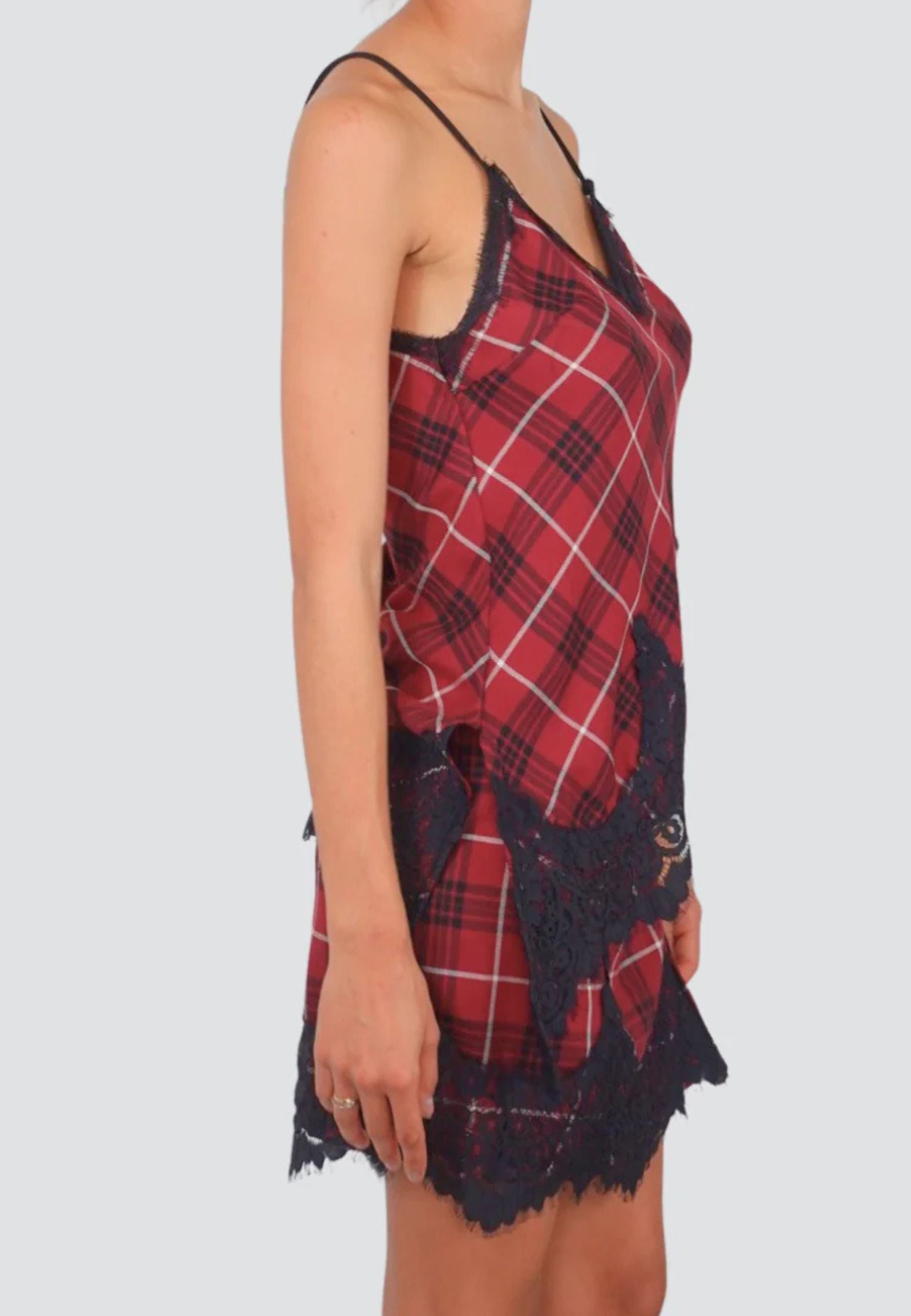 Tensione In - Mini gonna scozzese portafoglio con pizzo