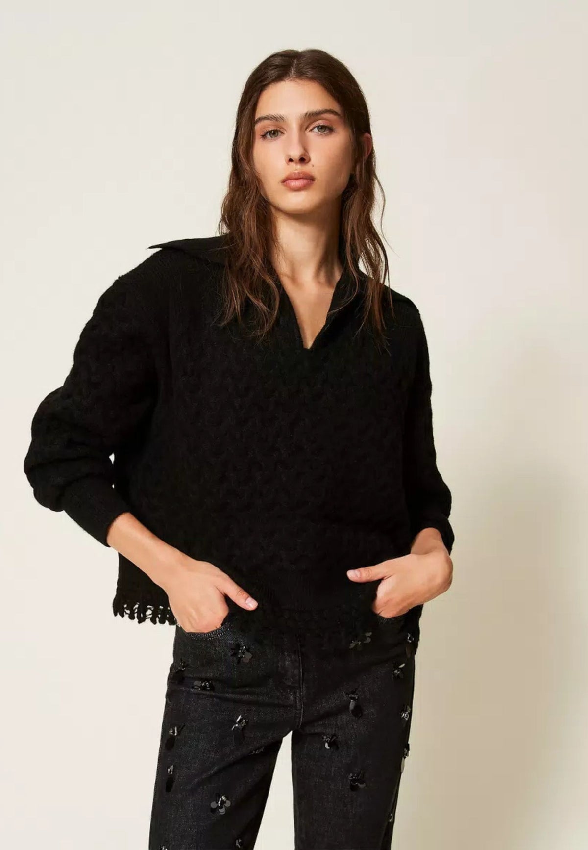 Maglia Twinset Actitude con trecce e crochet