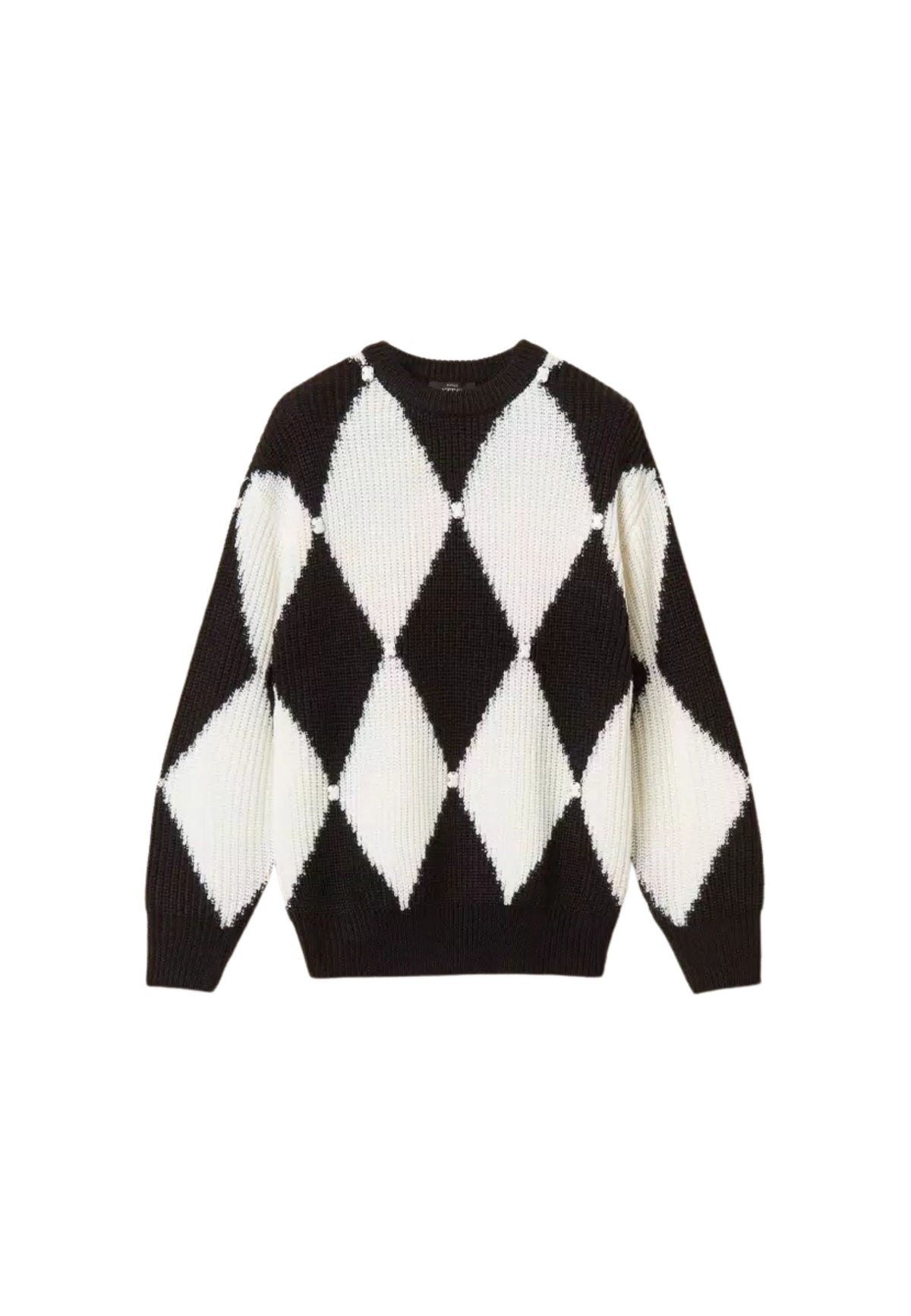 Twinset Actitude - Maglia in Misto Lana a Rombi con Ricamo