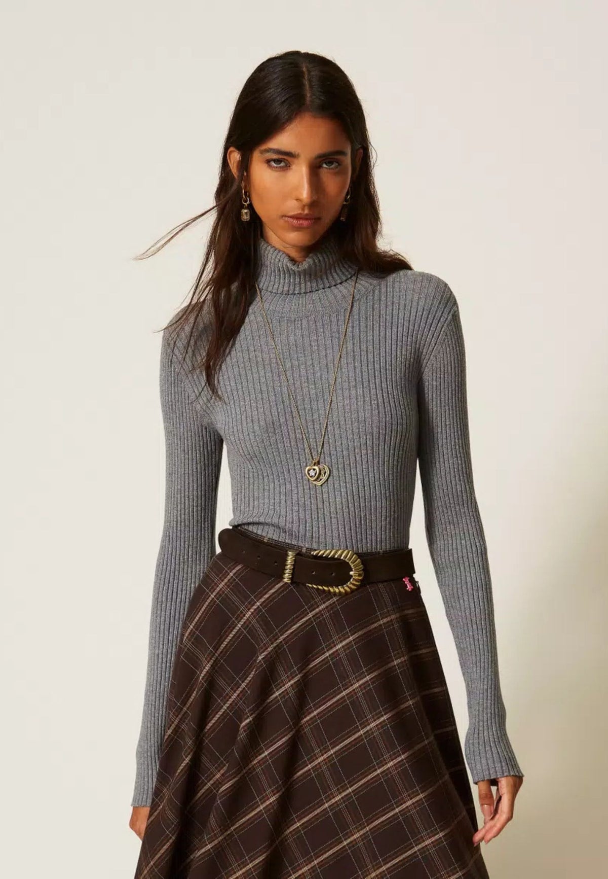 Twinset Actitude - Maglia Fitted Dolcevita a Costine