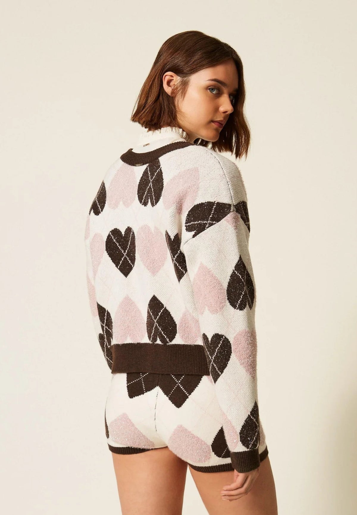 TWINSET - Cardigan cropped check con dettagli a contrasto