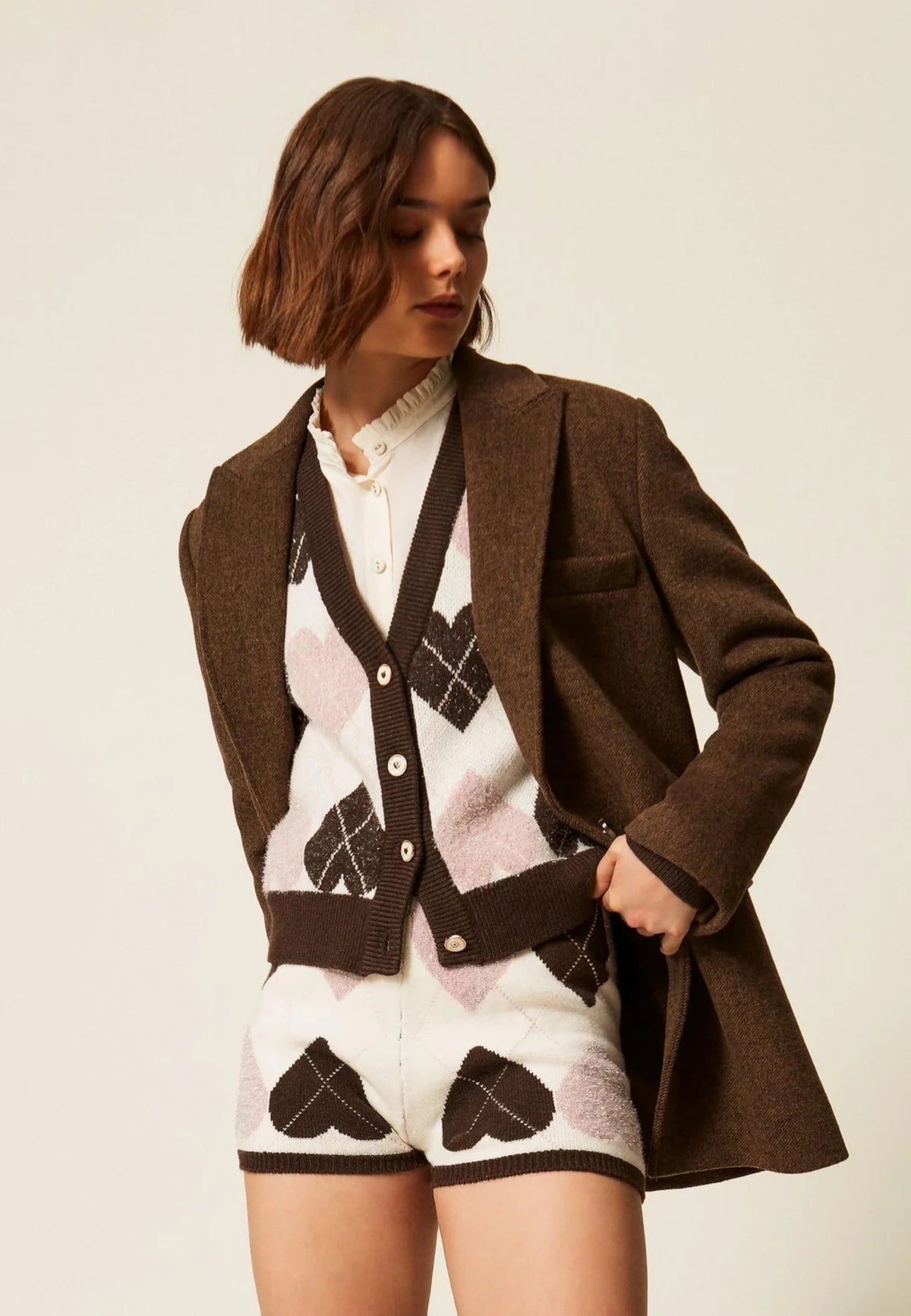 TWINSET - Cardigan cropped check con dettagli a contrasto