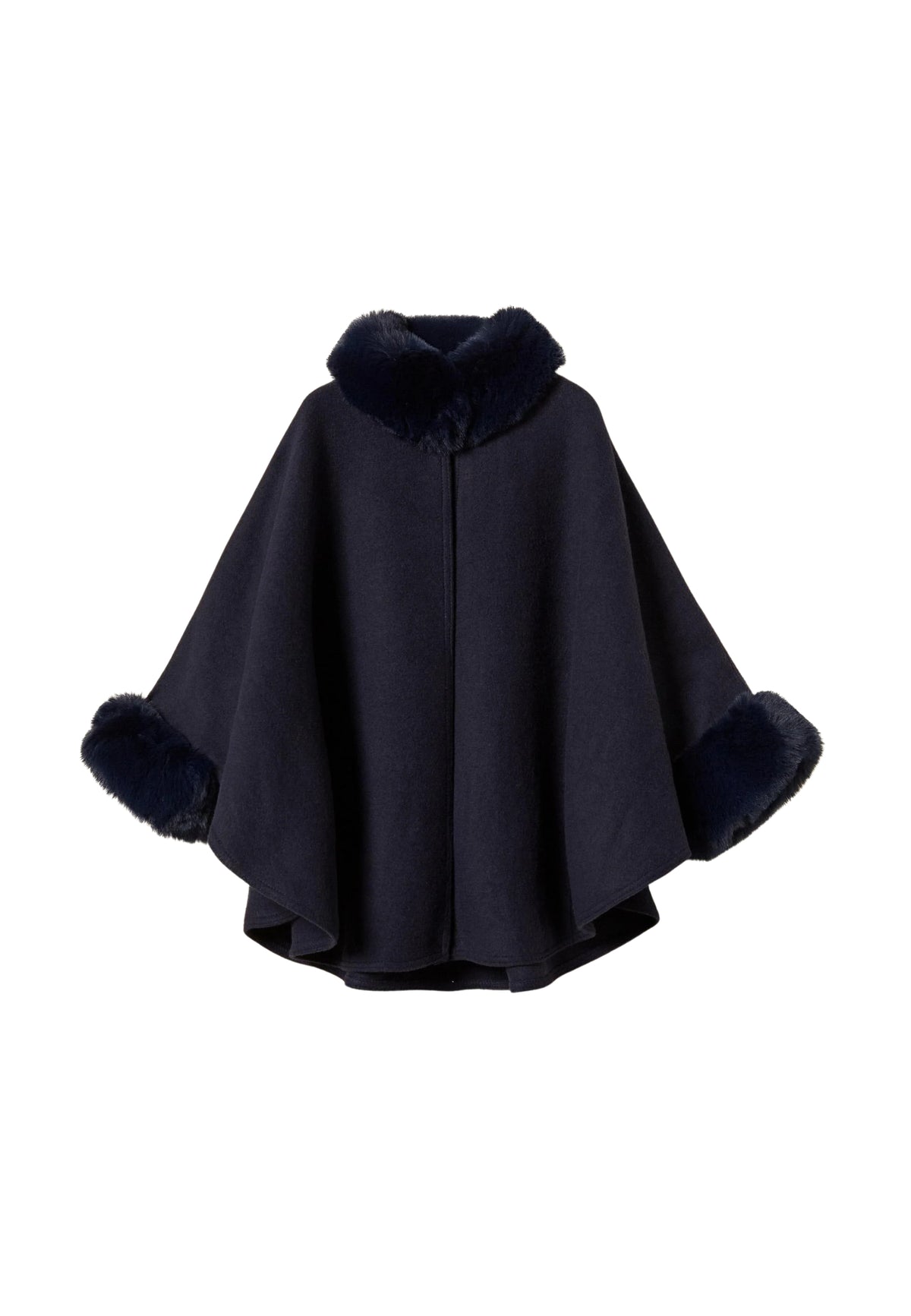 Twinset Poncho in Panno con Collo e Polsini in Faux Fur - Classic Blue