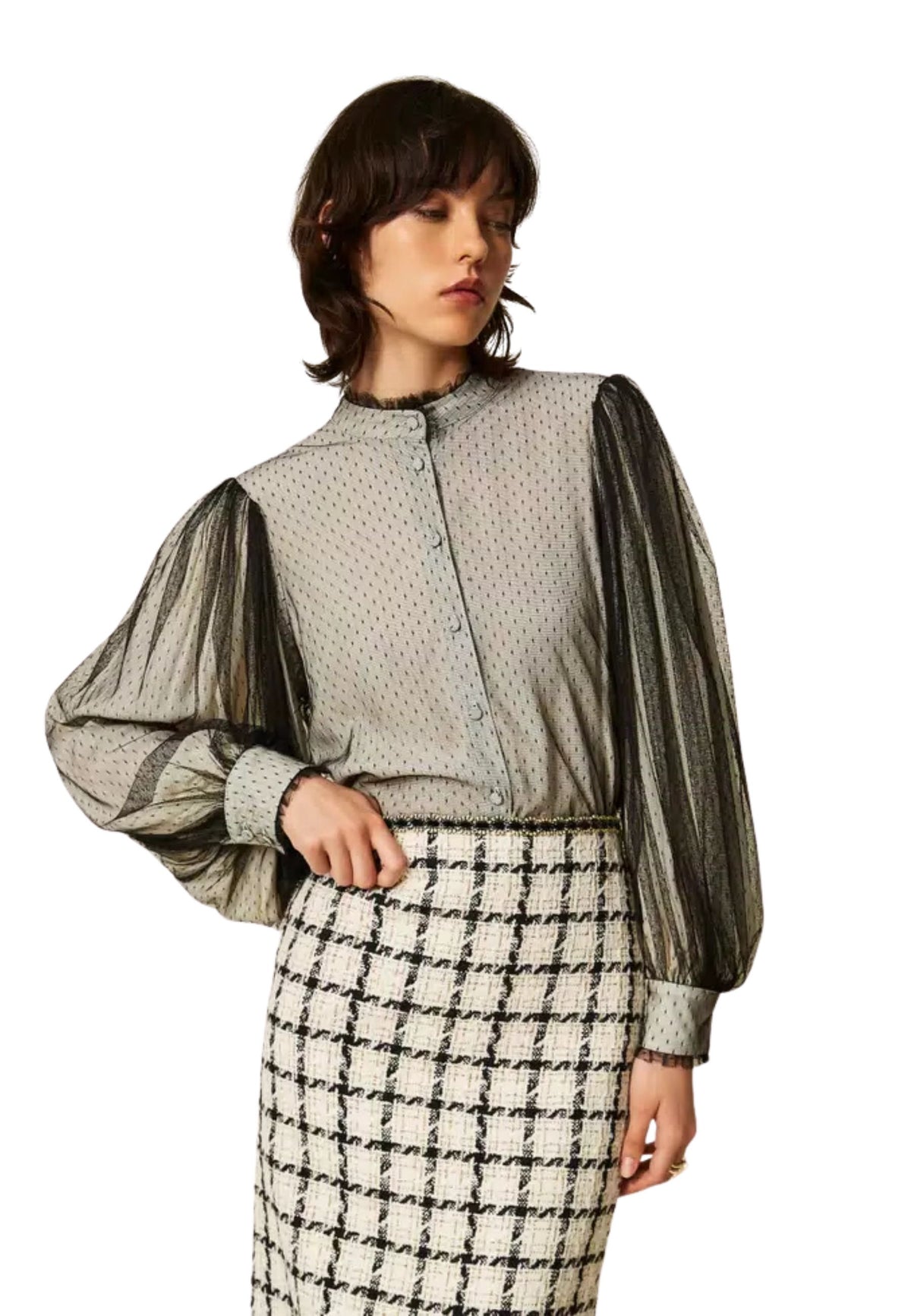 Twinset Milano - Camicia in crêpe de Chine e tulle plumetis
