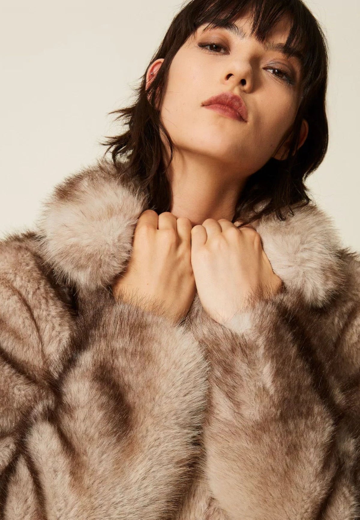 Giacca Twinset in faux fur a stampa sfumata