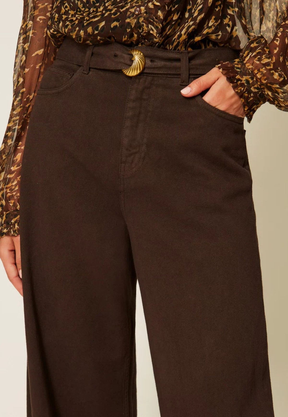 Pantaloni Twinset barrel in bull di cotone con cintura