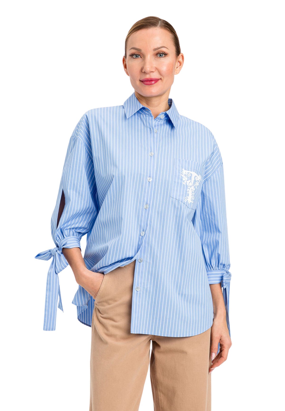 Twinset Camicia Oversize a Righe con Ricamo