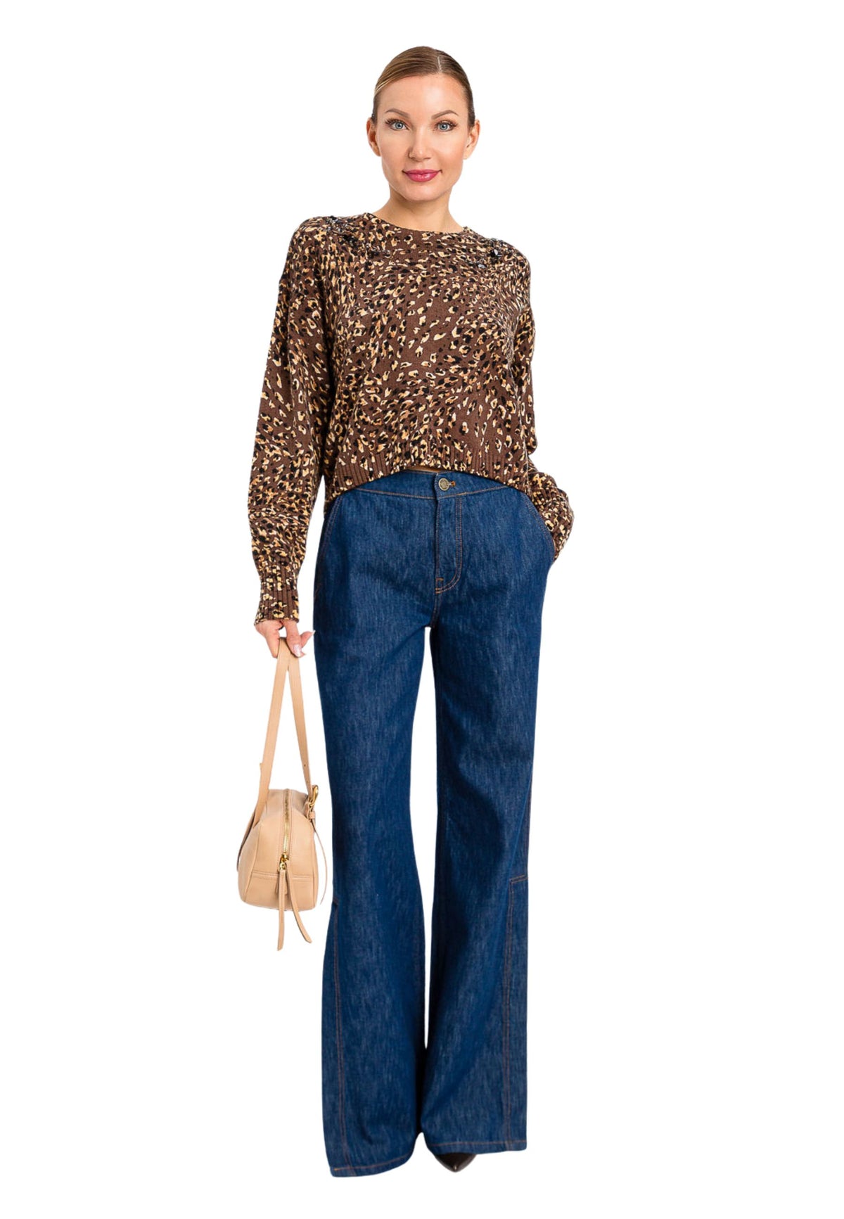 Twinset - Maglia animalier con applicazioni gioiello